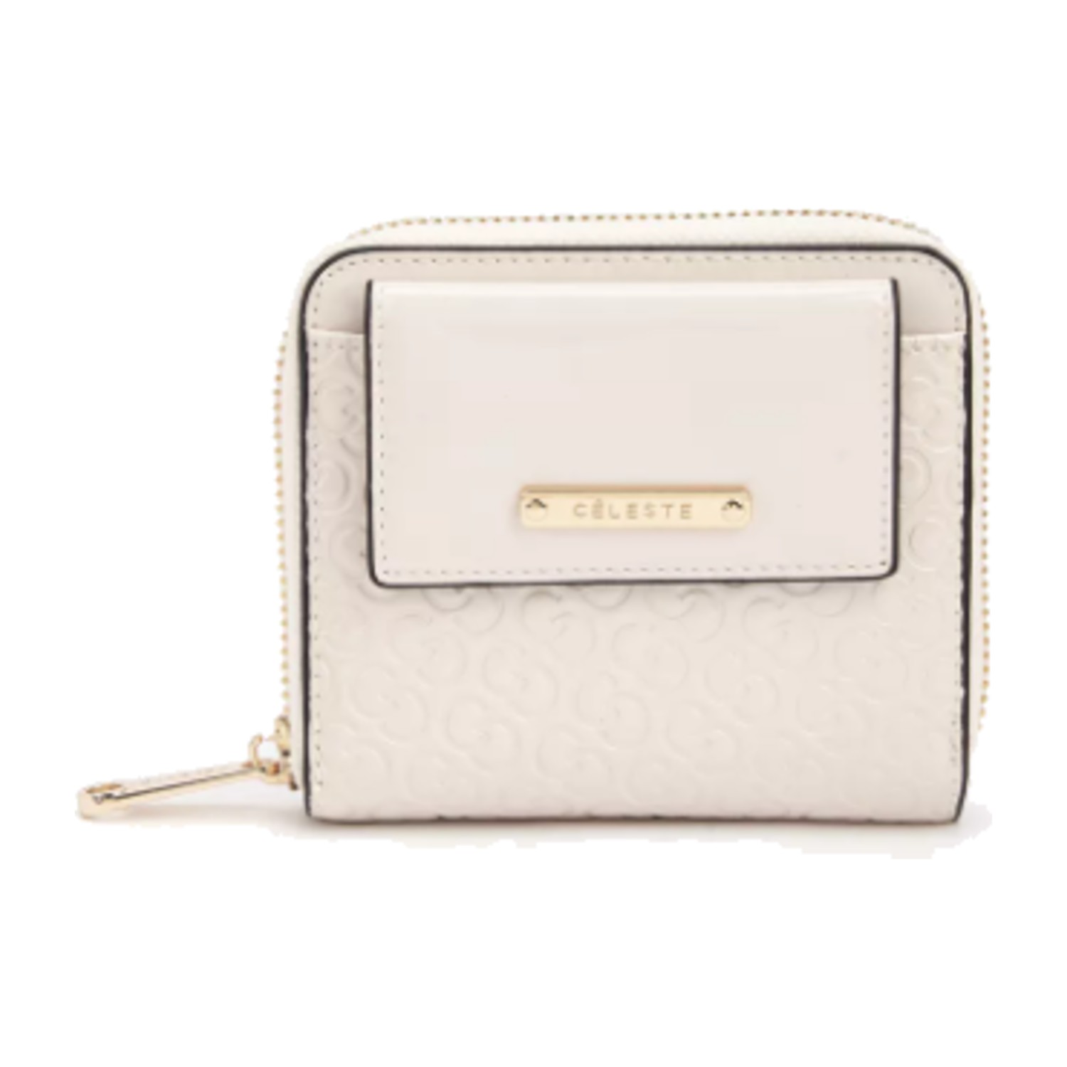 Celeste Monogram Embossed Wallet with Zip Closure - Cream