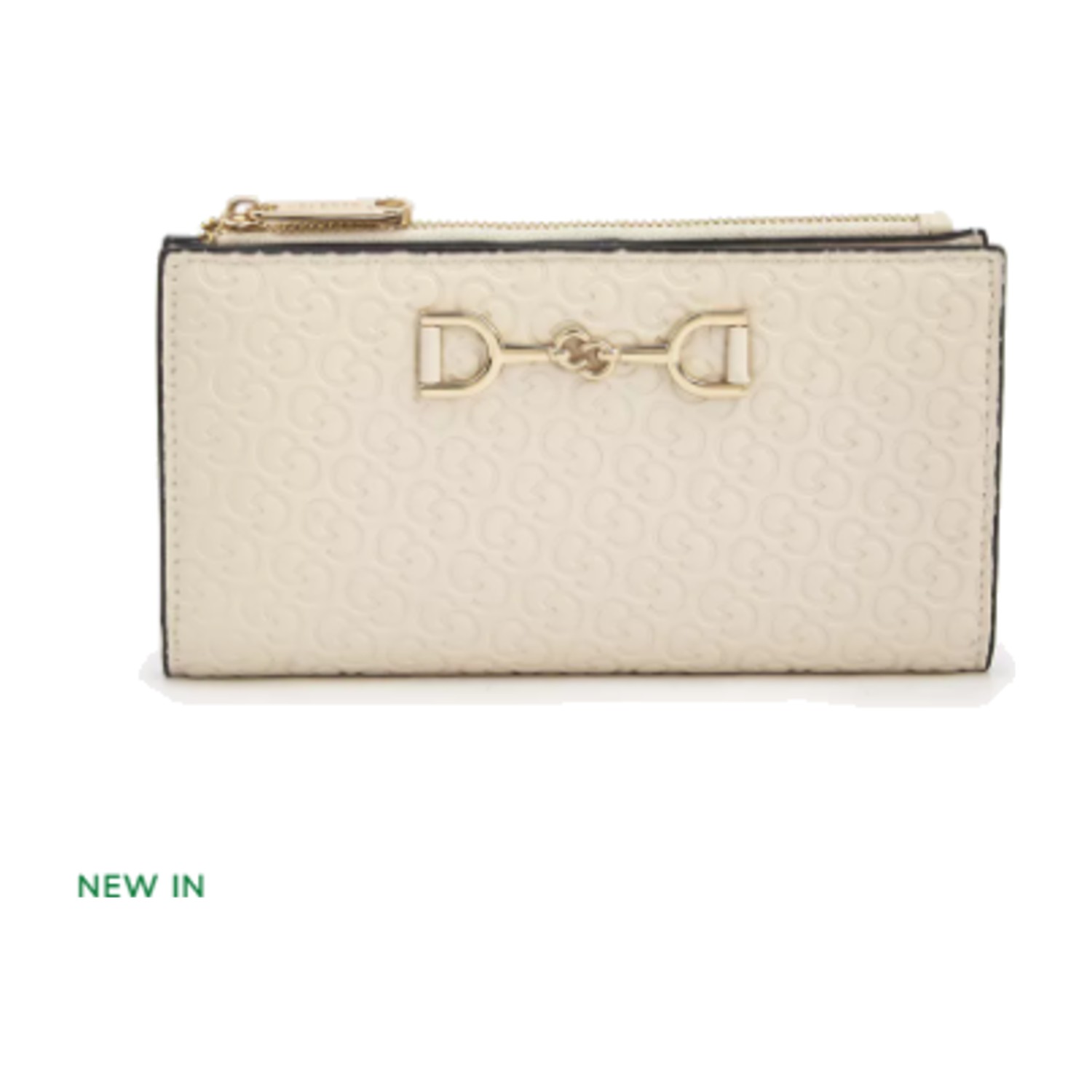 Celeste Monogram Embossed Wallet with Button Closure - Cream