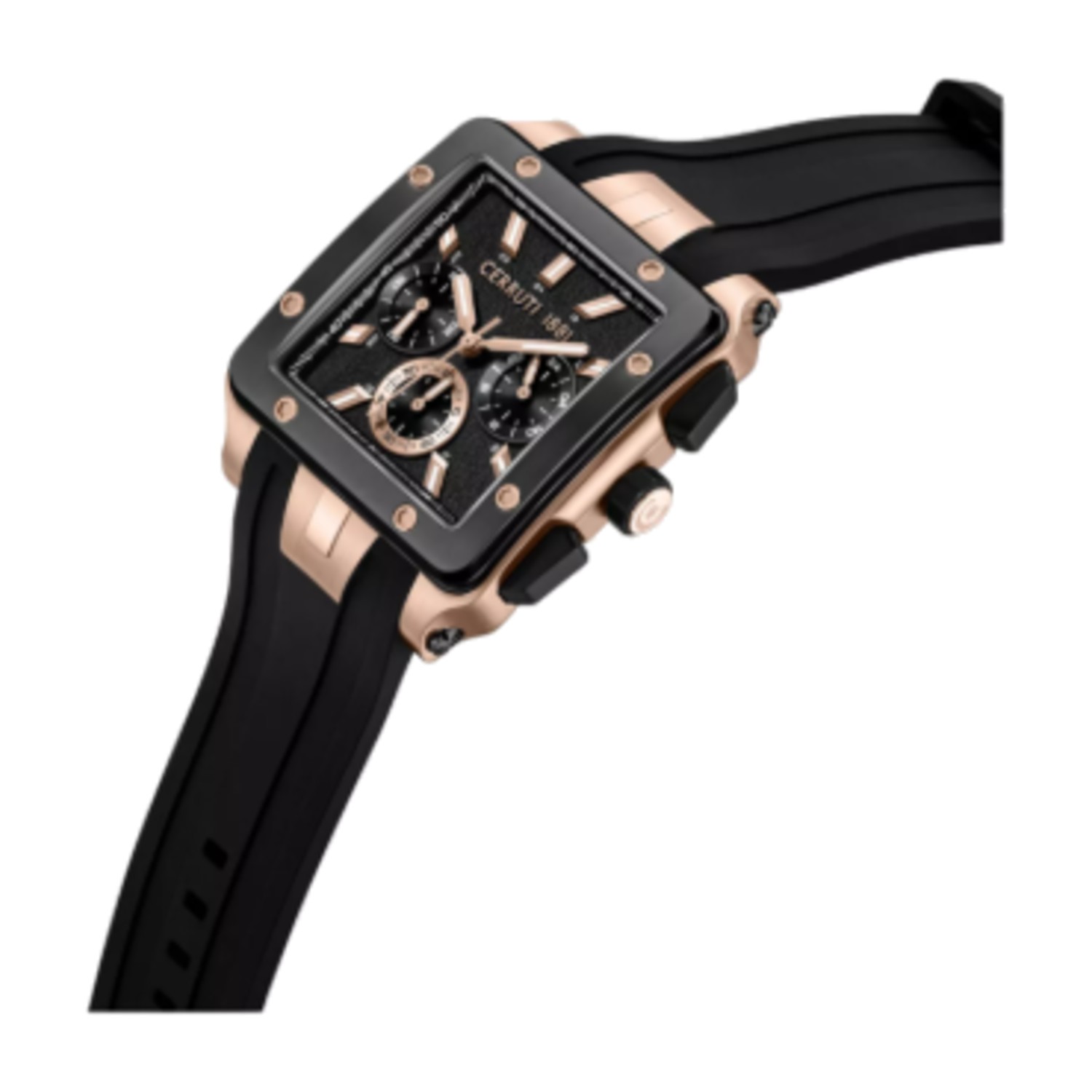 Cerruti Square Multifunction Watch Black Silicone