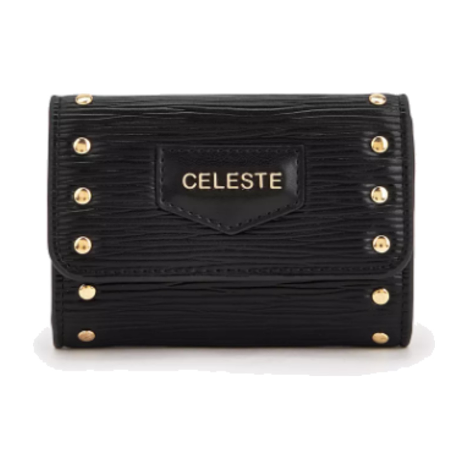 Celeste Stud Embellished Wallet with Button Closure - Black