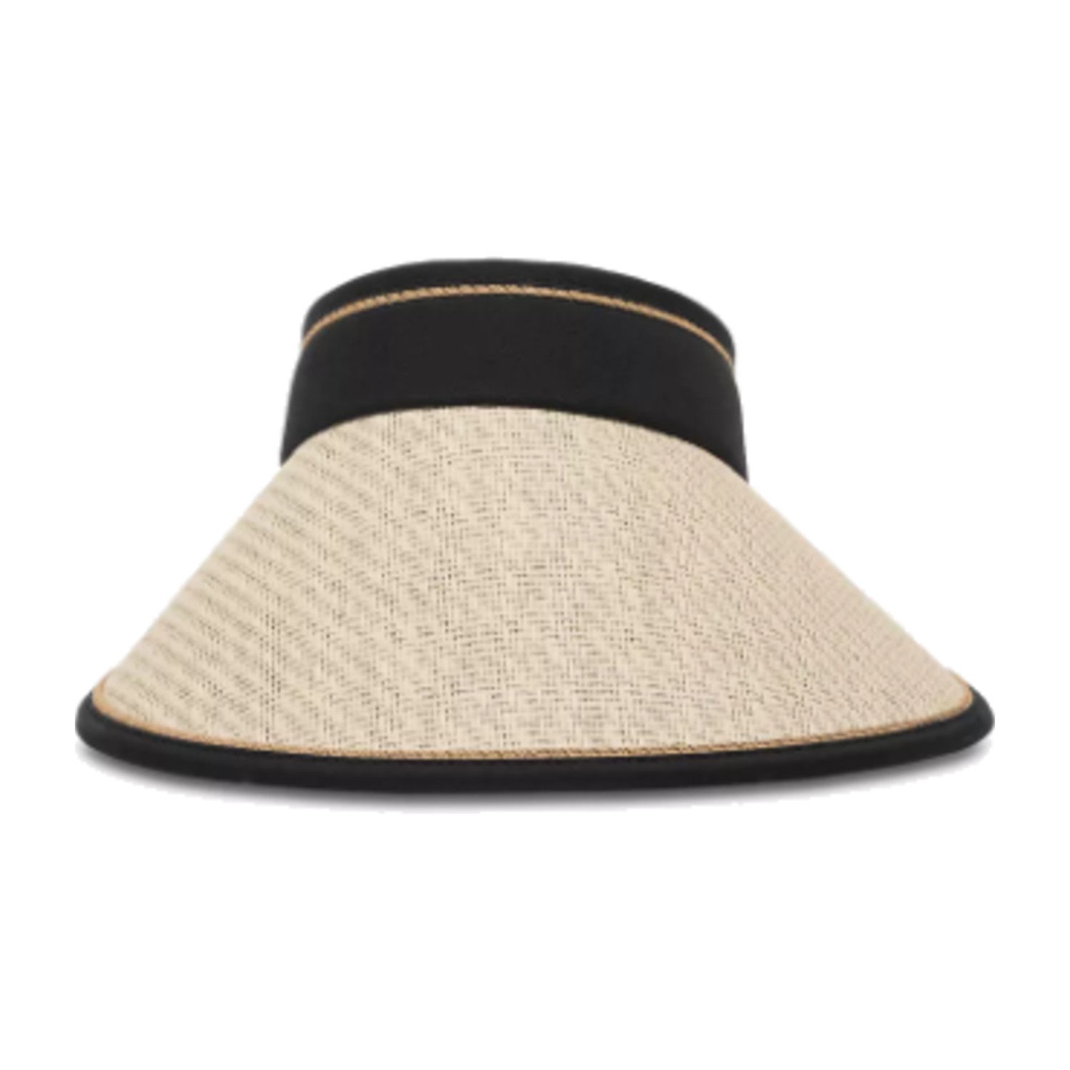 Contrast Straw Visor Cap with Buckled Strap (Free Size) - Beige
