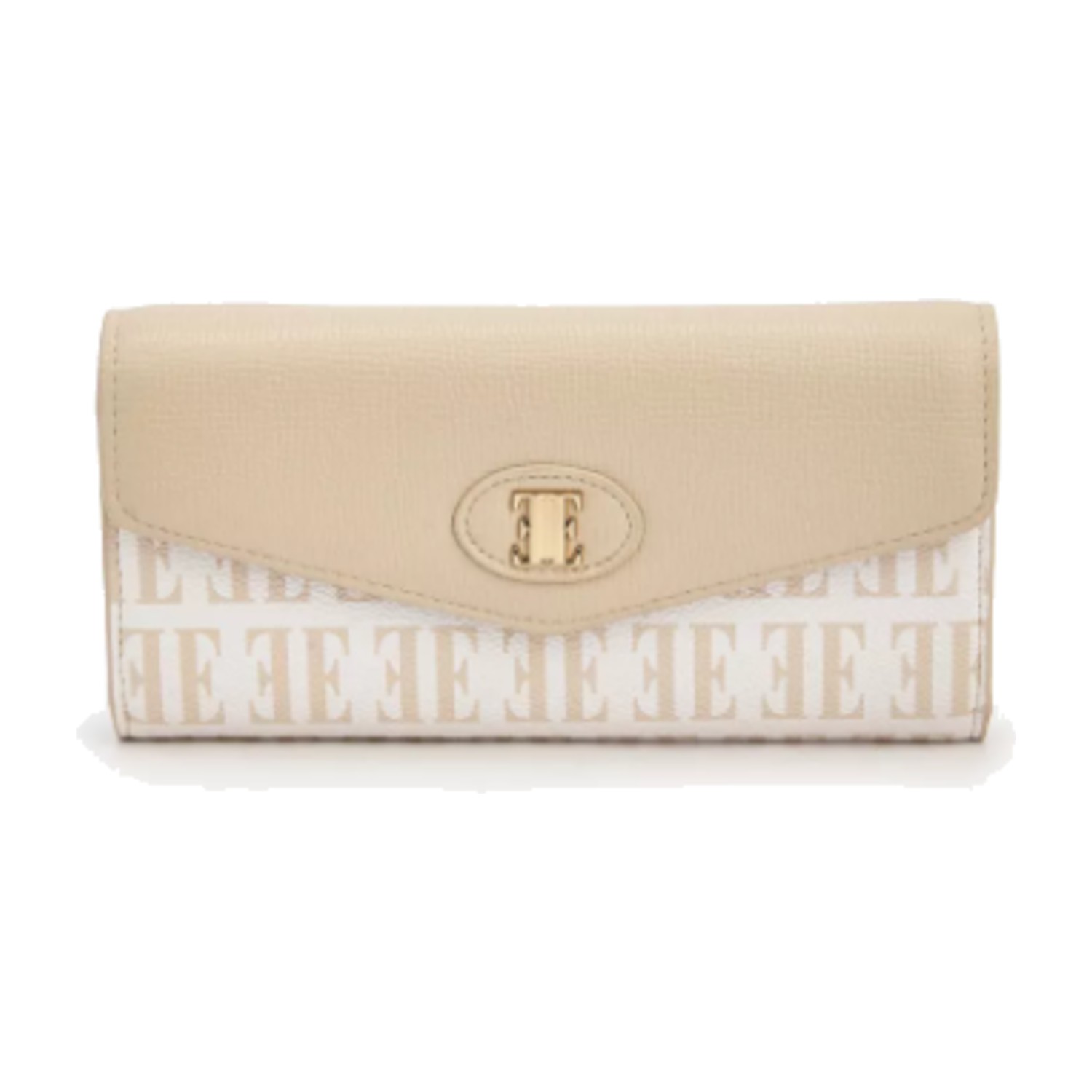 Elle Monogram Print Wallet with Snap Button Closure - Cream