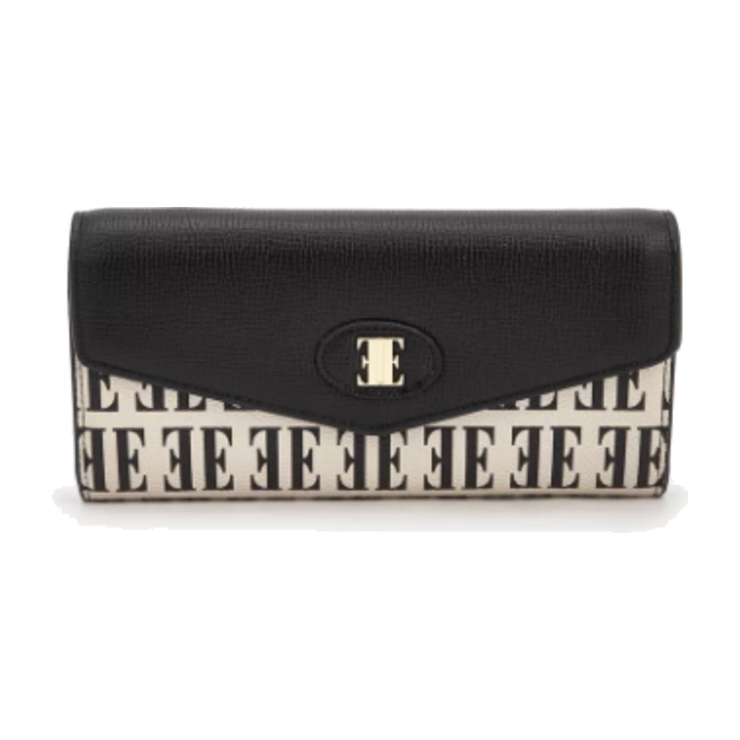 Elle Monogram Print Wallet with Snap Button Closure - Black