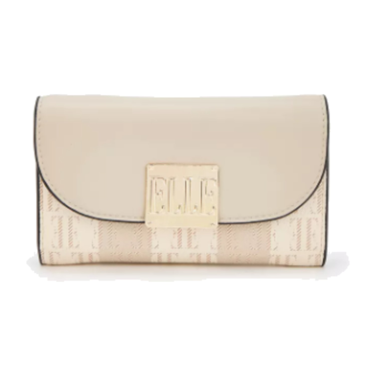 Elle Monogram Print Wallet with Magnetic Closure - Beige