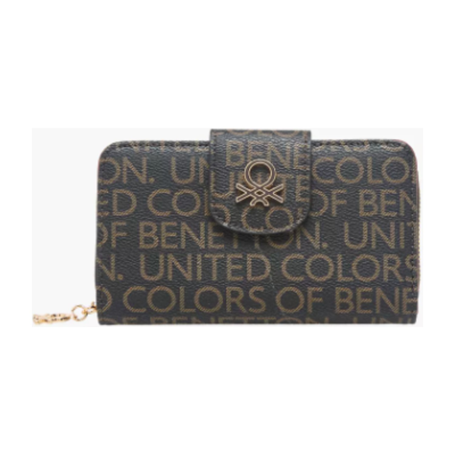 United Colors of Benetton Monogram Print Wallet with Zip Closure - Black