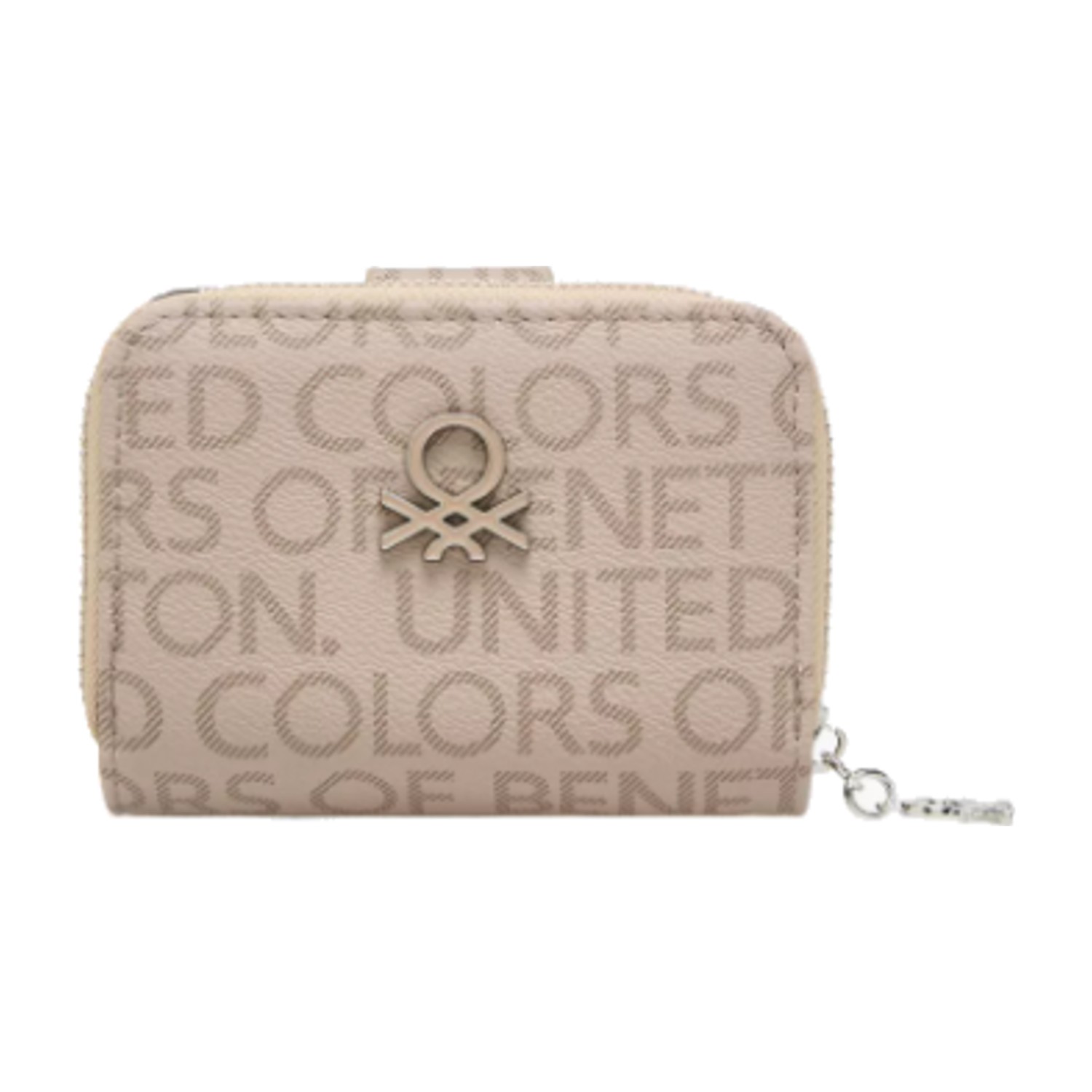 United Colors of Benetton Monogram Print Wallet with Zip Closure - Beige