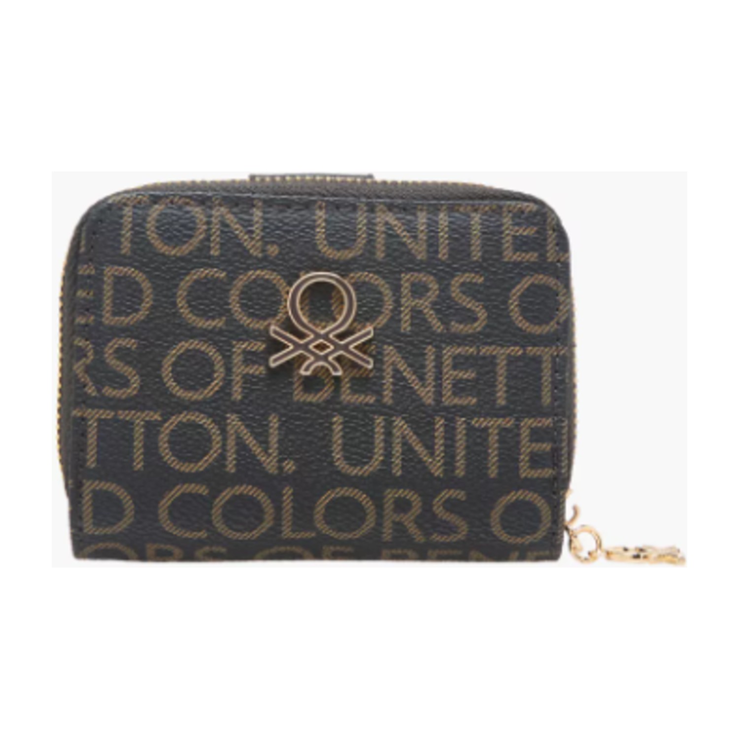 United Colors of Benetton Monogram Print Wallet with Zip Closure - Black