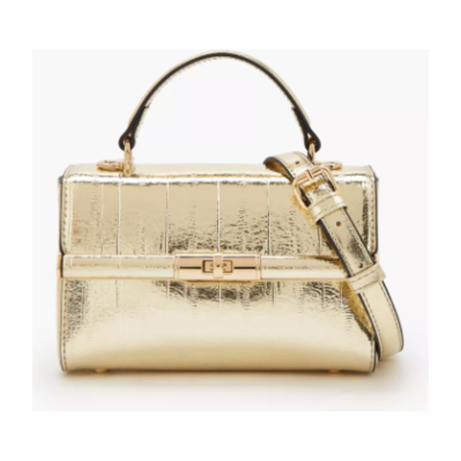 Celeste Metallic Satchel Bag with Twist Lock Closure - Gold