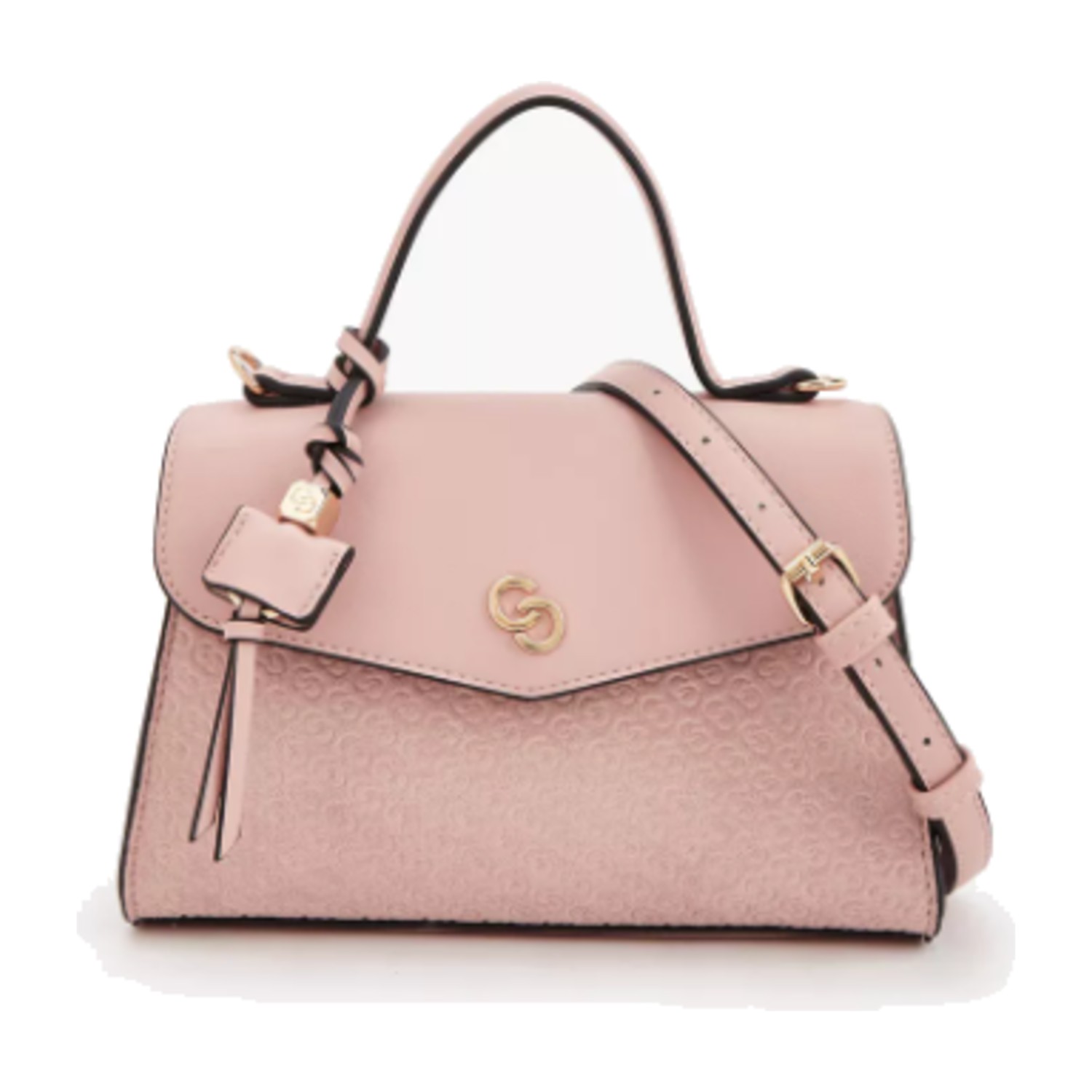 Celeste Monogram Embossed Satchel Bag with Detachable Strap - Pink