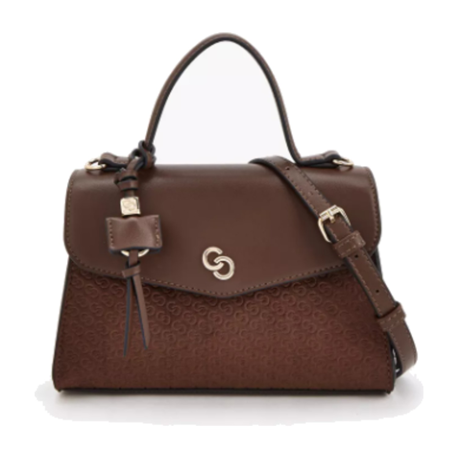 Celeste Monogram Embossed Satchel Bag with Detachable Strap - Brown