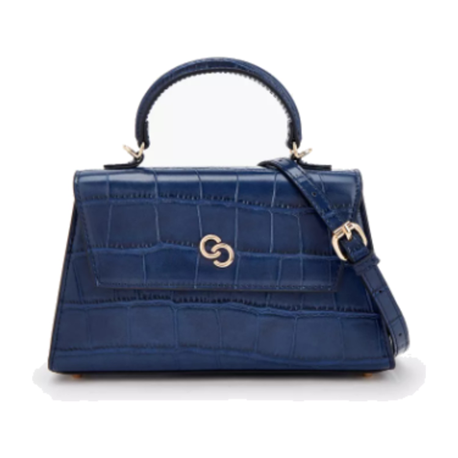 Celeste Textured Satchel Bag with Button Closure - Blue