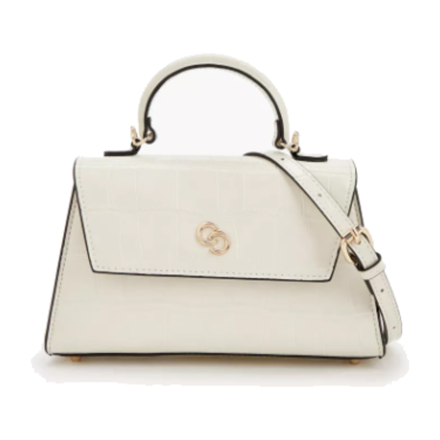 Celeste Textured Satchel Bag with Button Closure - Cream