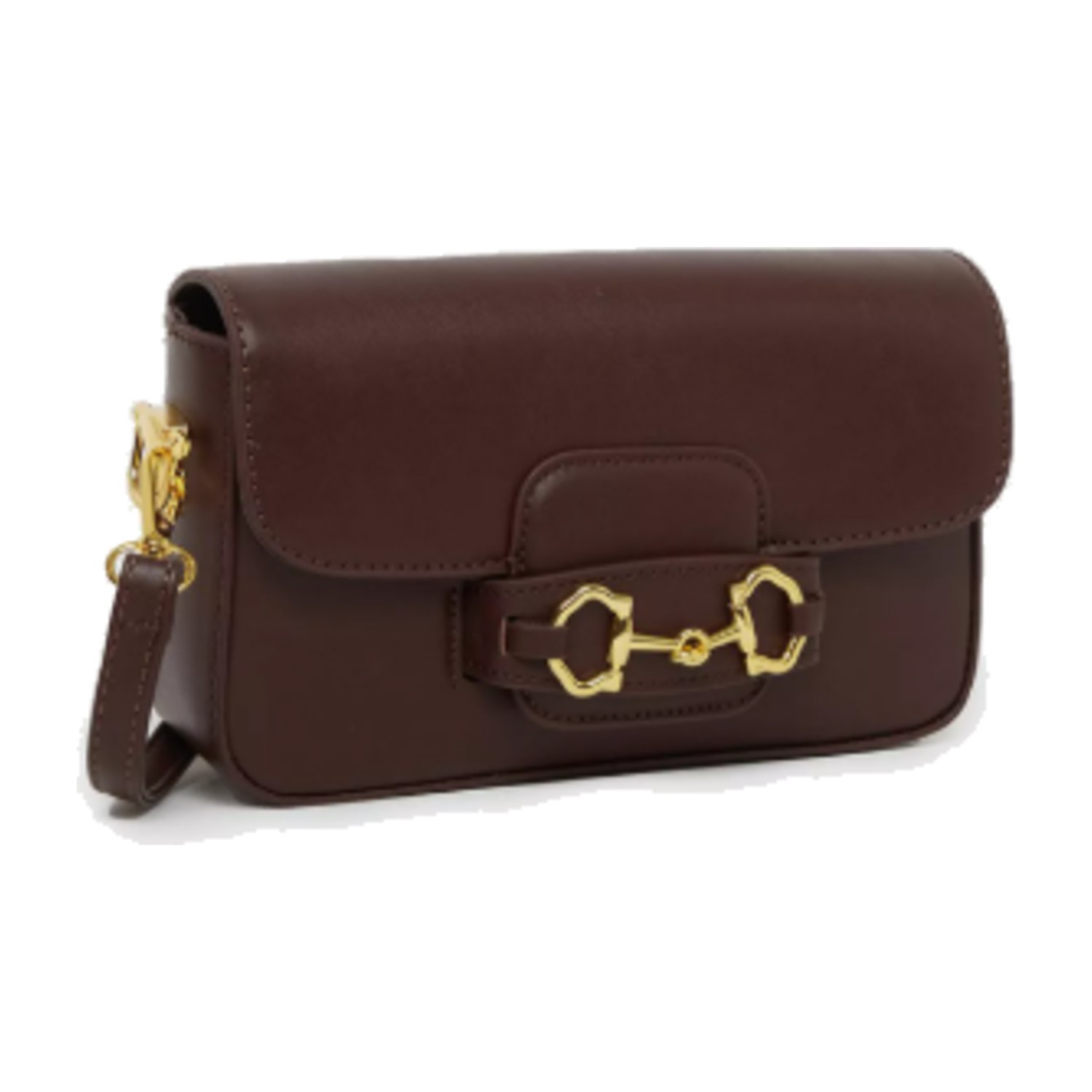 Styli Coffee Brown Baguette Bag with Gold Hardware - Brown