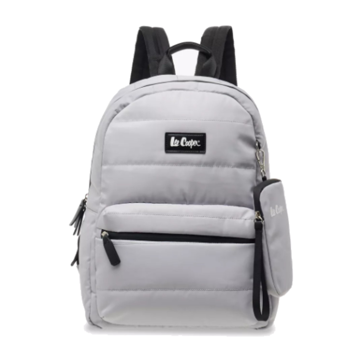 Lee Cooper Solid School Backpack with Zip Closure and Pouch - 31x14x42 cm - Gray