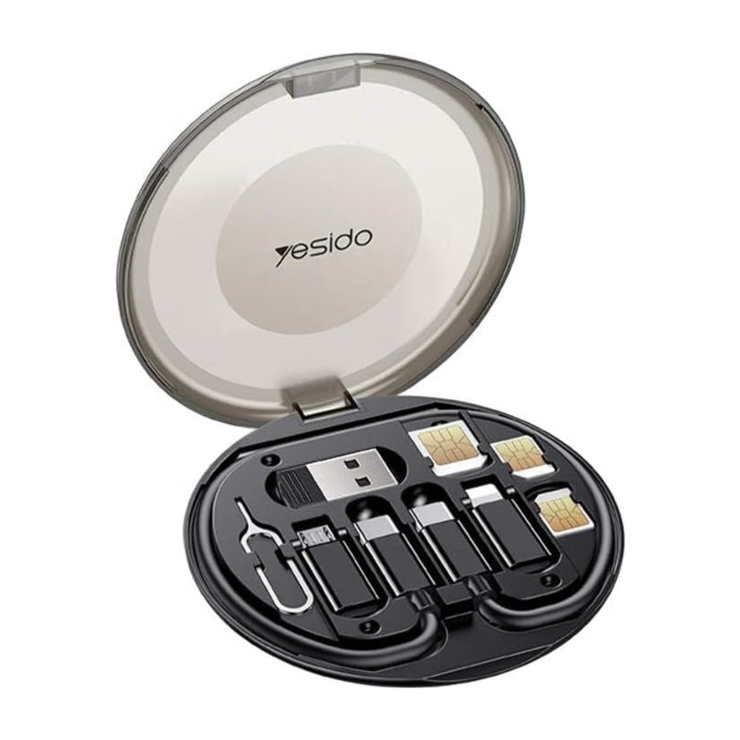مجموعة كابلات شحن متعددة الوظائف YESIDO CA118 6 في 1 مع محولات Lightning و USB - C و Micro USB OTG – أسود