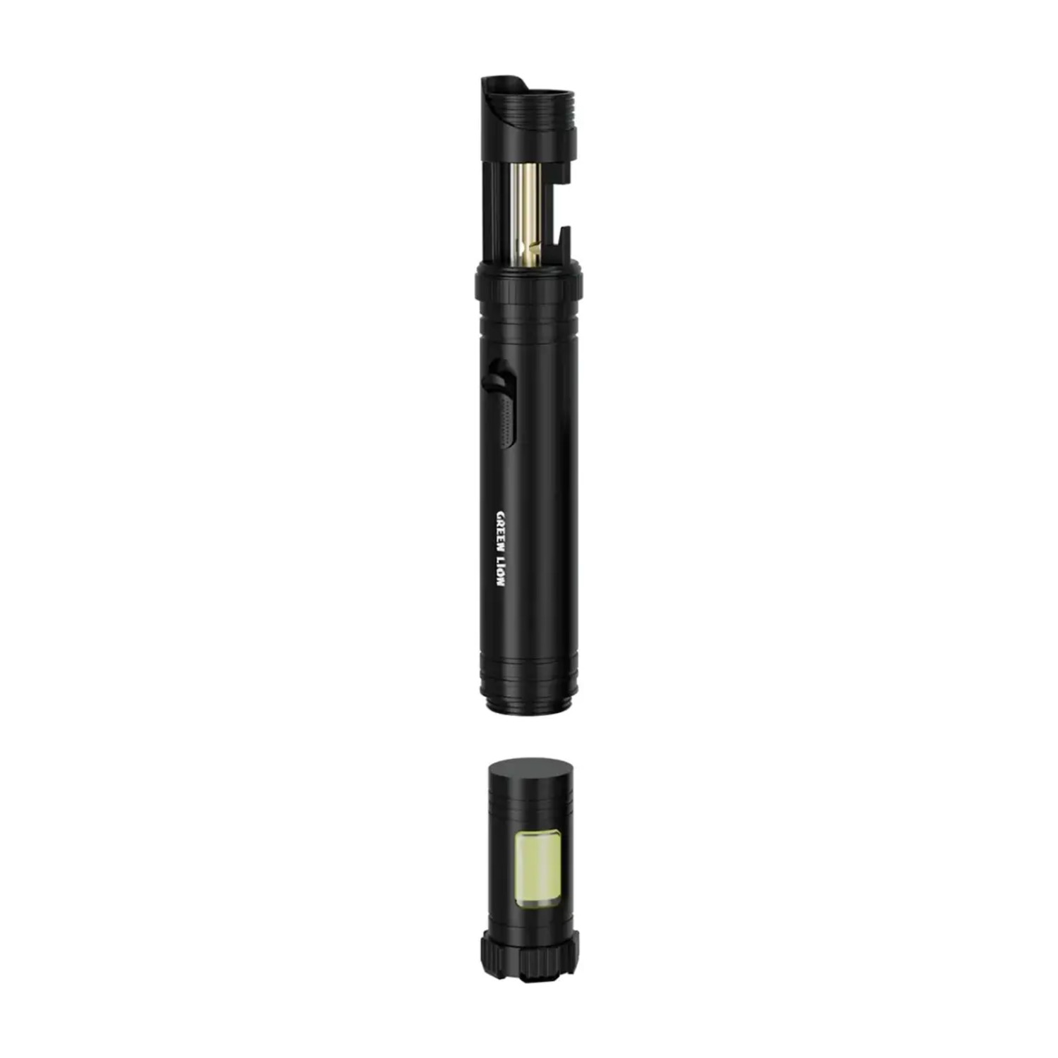 Green Lion Jet Lighter X LED Torch & Flame, Refillable Butane Torch Lighter with LED Light, Bottle Opener & Emergency Glass Breaker – Black