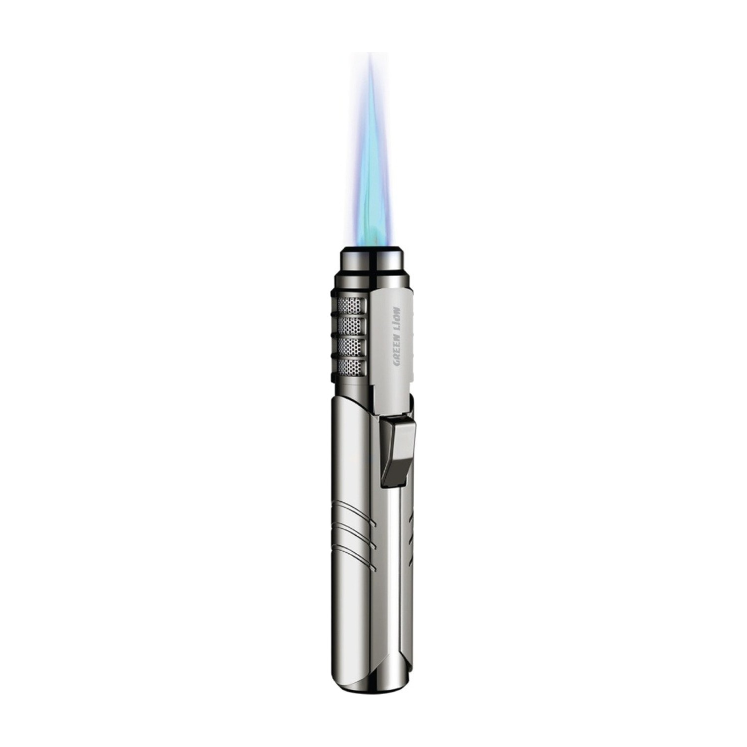 Green Lion Jet Flame Windproof Butane Lighter with Adjustable 1300°C Jet Flame – Silver