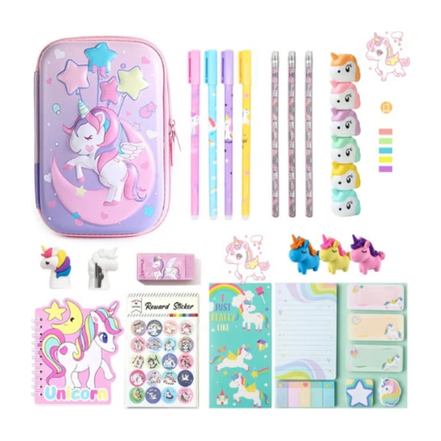 Generic Unicorn Pencil Case,Cute Stationary Set for Girls,3D EVA School Large Capacity Pencil Pen Pouch for Kids,Stationery Set School Supplies,Back to School Gifts for Kids,Pink