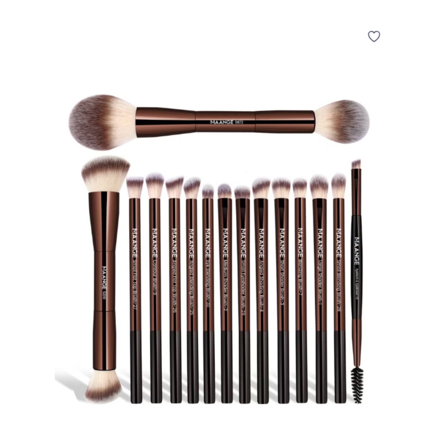 Maange Makeup Brush Set,15 Pcs Professional Makeup Brushes Foundation Eyeshadow Blush Brush,Travel Kabuki Blending Concealers Face Powder Eye Make Up Brushes Set Kit (Brown)