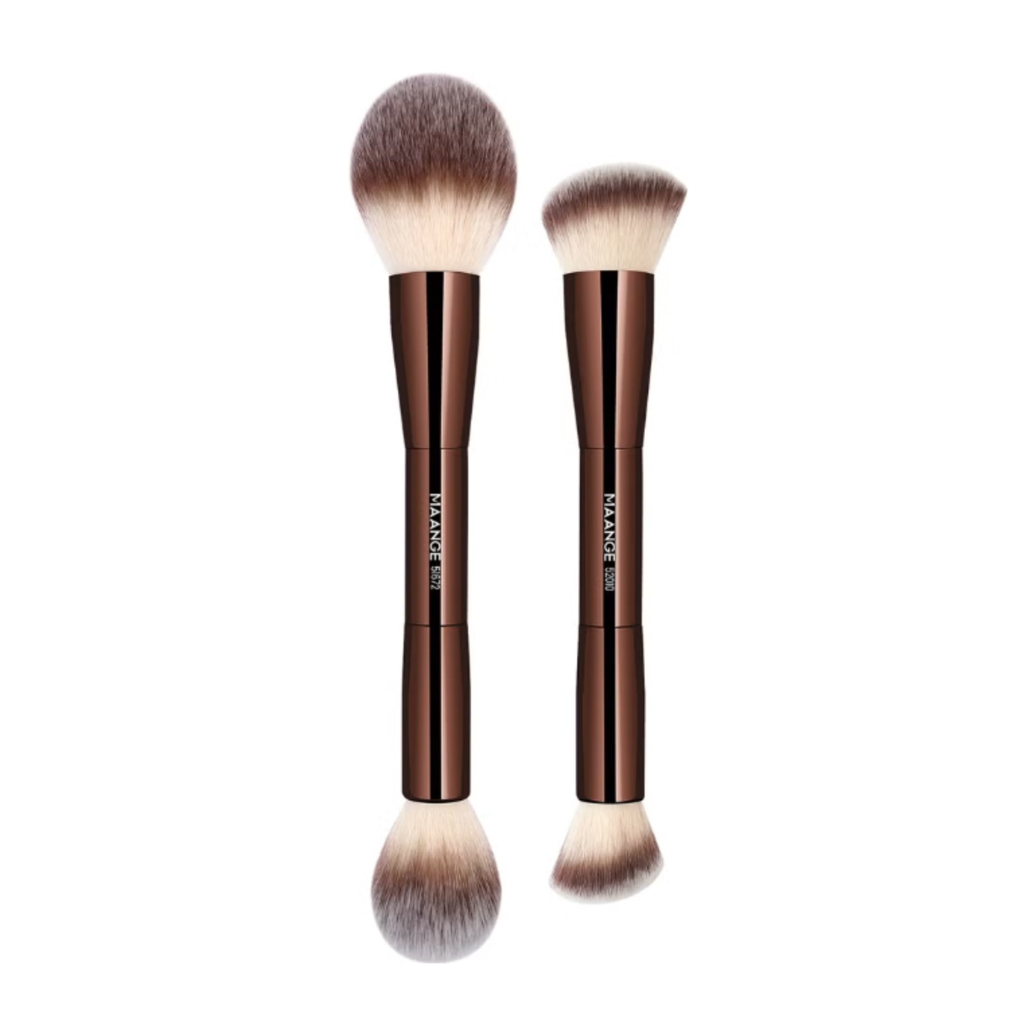 Maange Foundation Makeup Brushes, 2Pcs Premium Double-Ended Makeup Brush (Flat/Angled/Angled Round/Tapered Top) for Buffing Liquid, Cream, Powder, Blending Contour Face