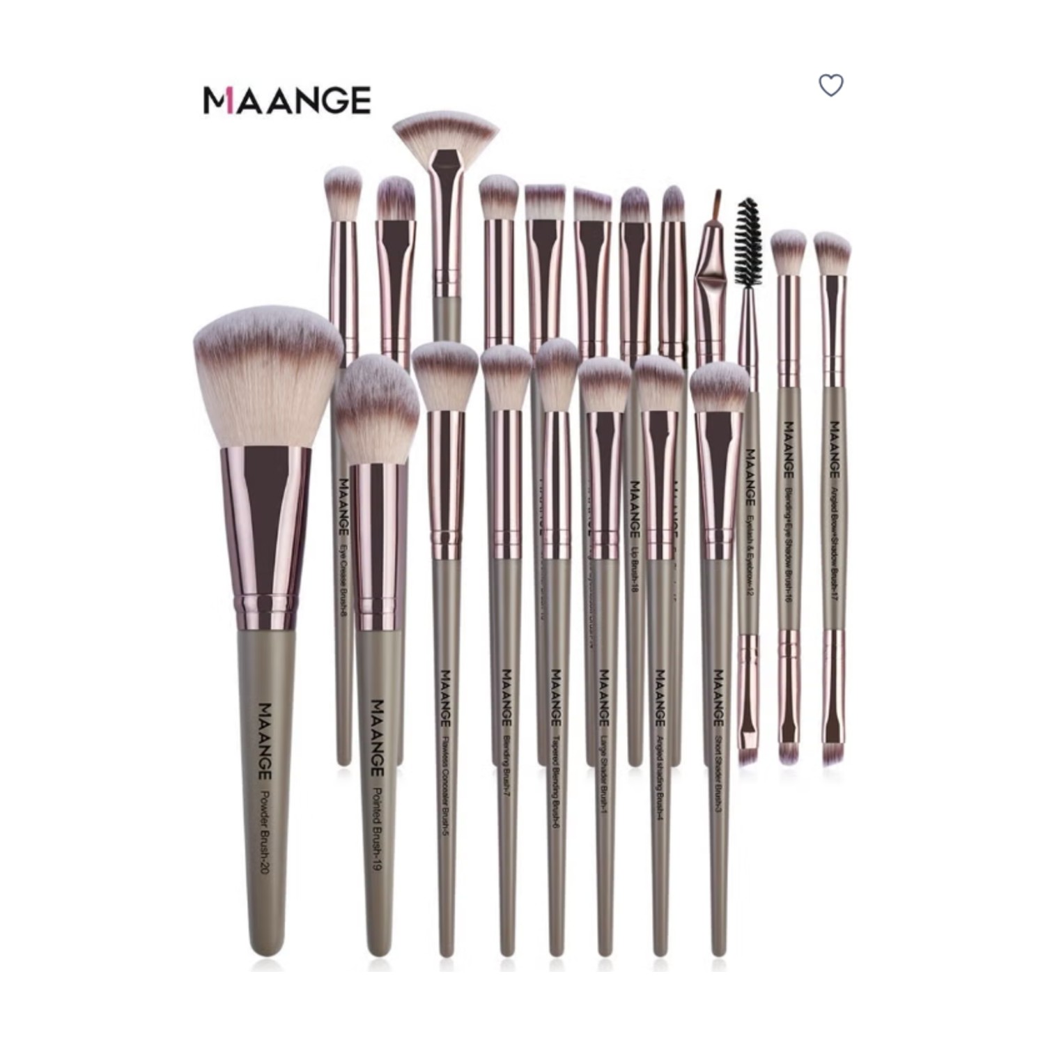 Maange Make up Brushes, 20Pcs Premium Cosmetic Makeup Brush Set for Foundation Blending Blush Concealer Eye Shadow, Cruelty-Free Synthetic Fiber Bristles, Travel Makeup Tools - Grey