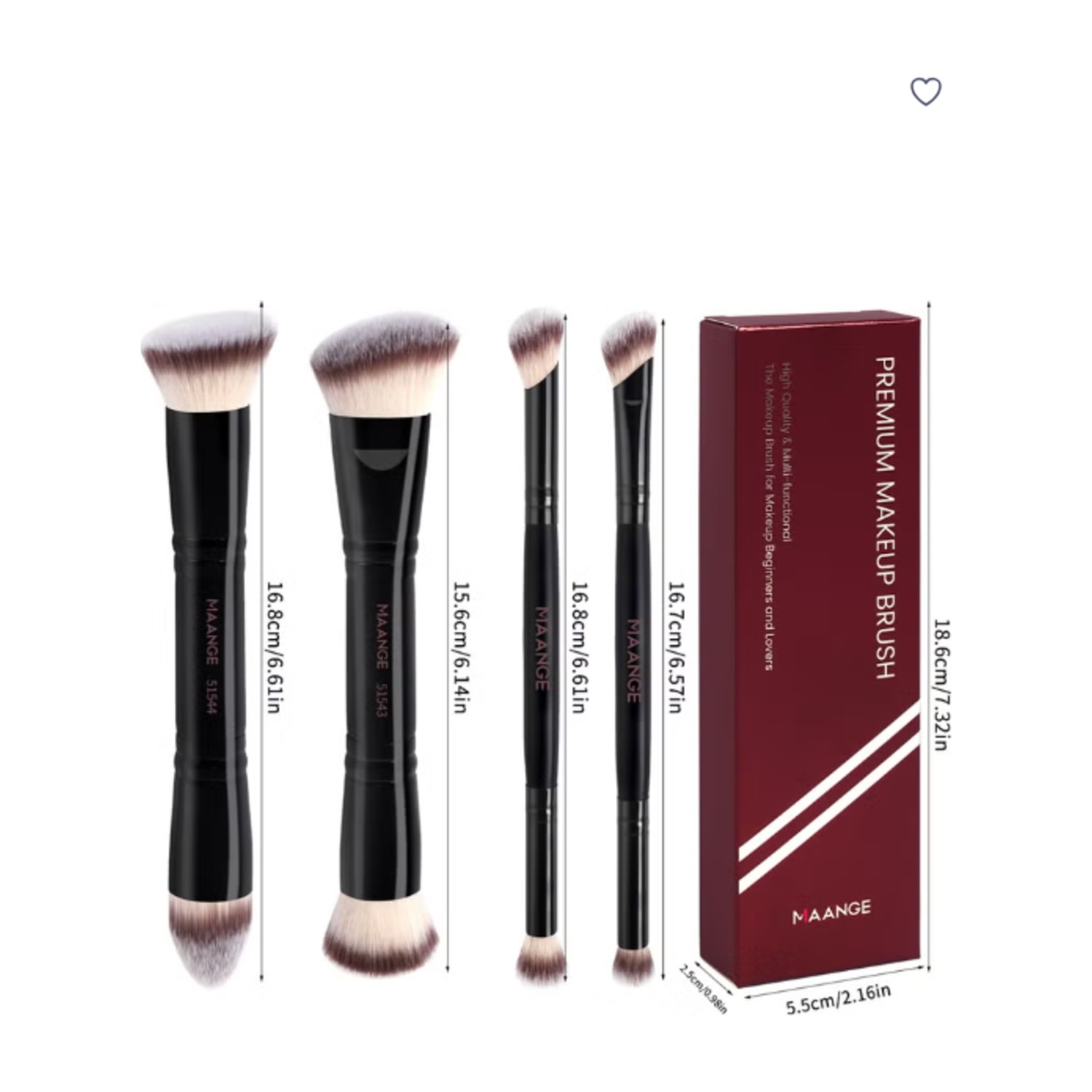 Maange 4-Piece Double-Ended Makeup Brush Set – Foundation, Contour, Blush & Eyeshadow Brushes – Travel-Friendly & Gift-Ready, - Black