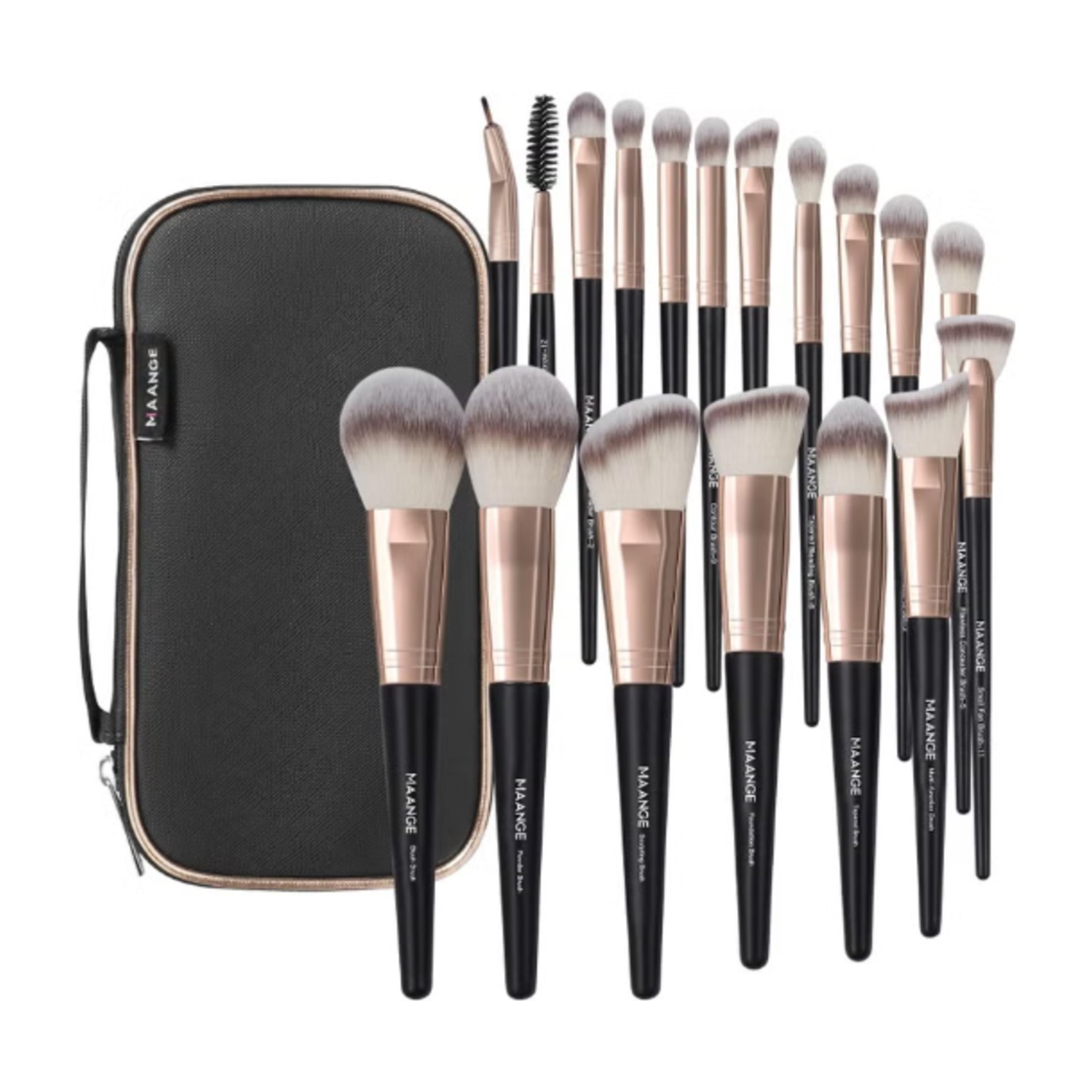 Maange Makeup Brushes with Case, 18 Pcs Professional Makeup Brush Set Premium Synthetic Face Kabuki Brush Kit Foundation Blush Powder Eyeshadow Brushes Set