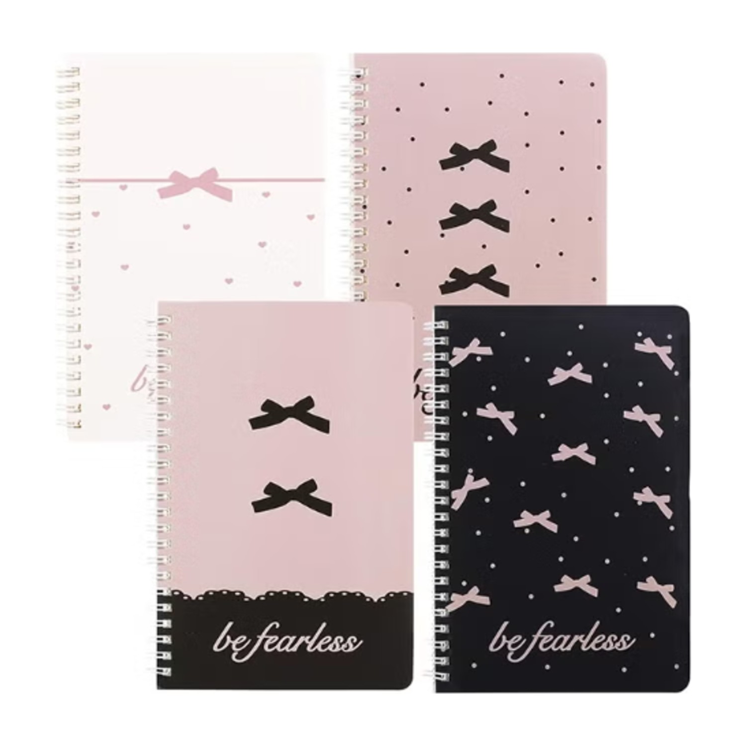 Generic 4 Pack Pink Bow Spiral Notebooks, A5 Aesthetic Journals for Women, Cute Bow Preppy School Supplies, Kawaii Bow Tie Pattern, Perfect for School, Office, and Gifts (Pink, Bow Style)