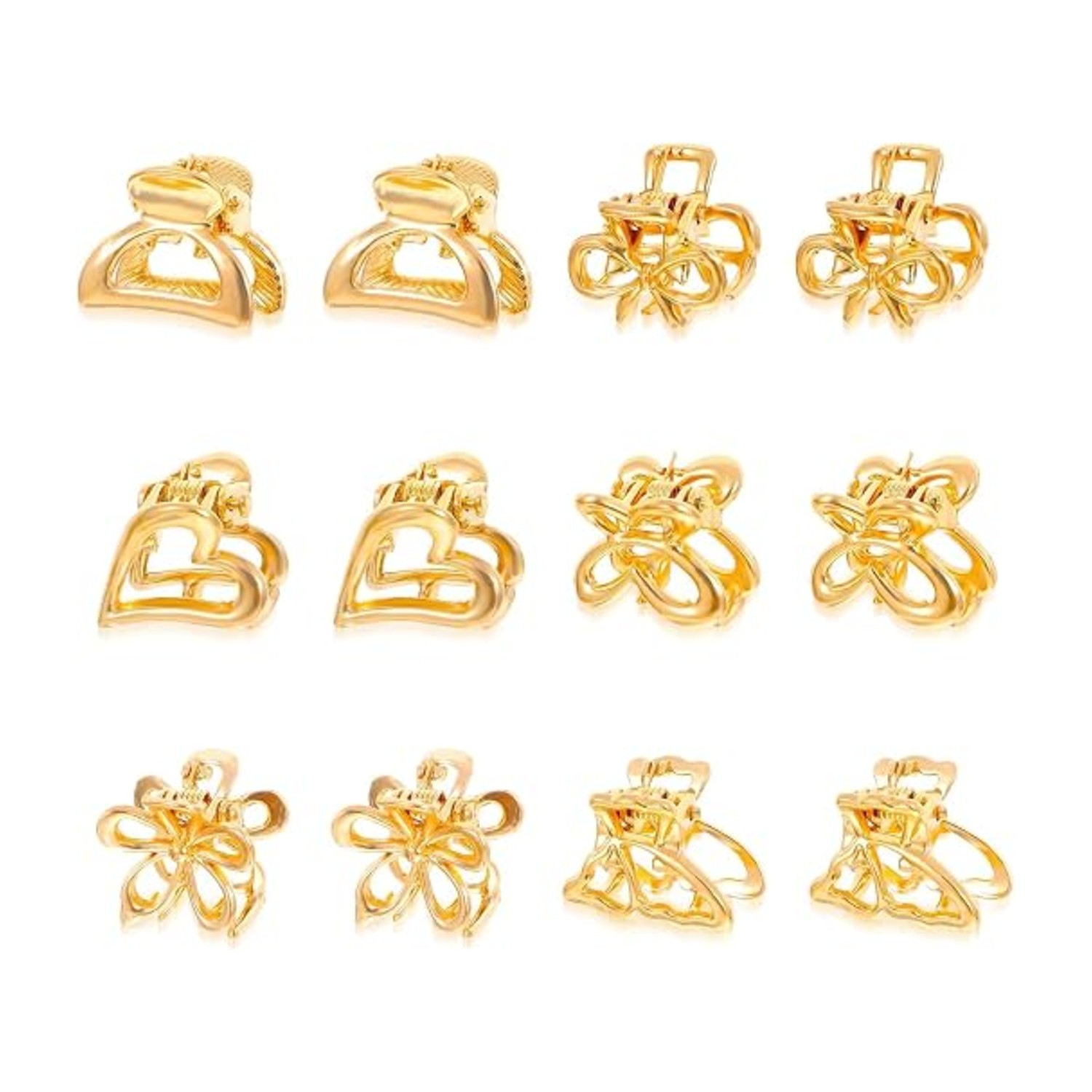 SYOSI Mini Hair Claw Clips Set, Metal Flower Butterfly Design, Small Non Slip Barrettes for Thin Hair Bangs Styling Accessories for Women Girls Daily Party Wedding Photo, Gold 12 Pcs