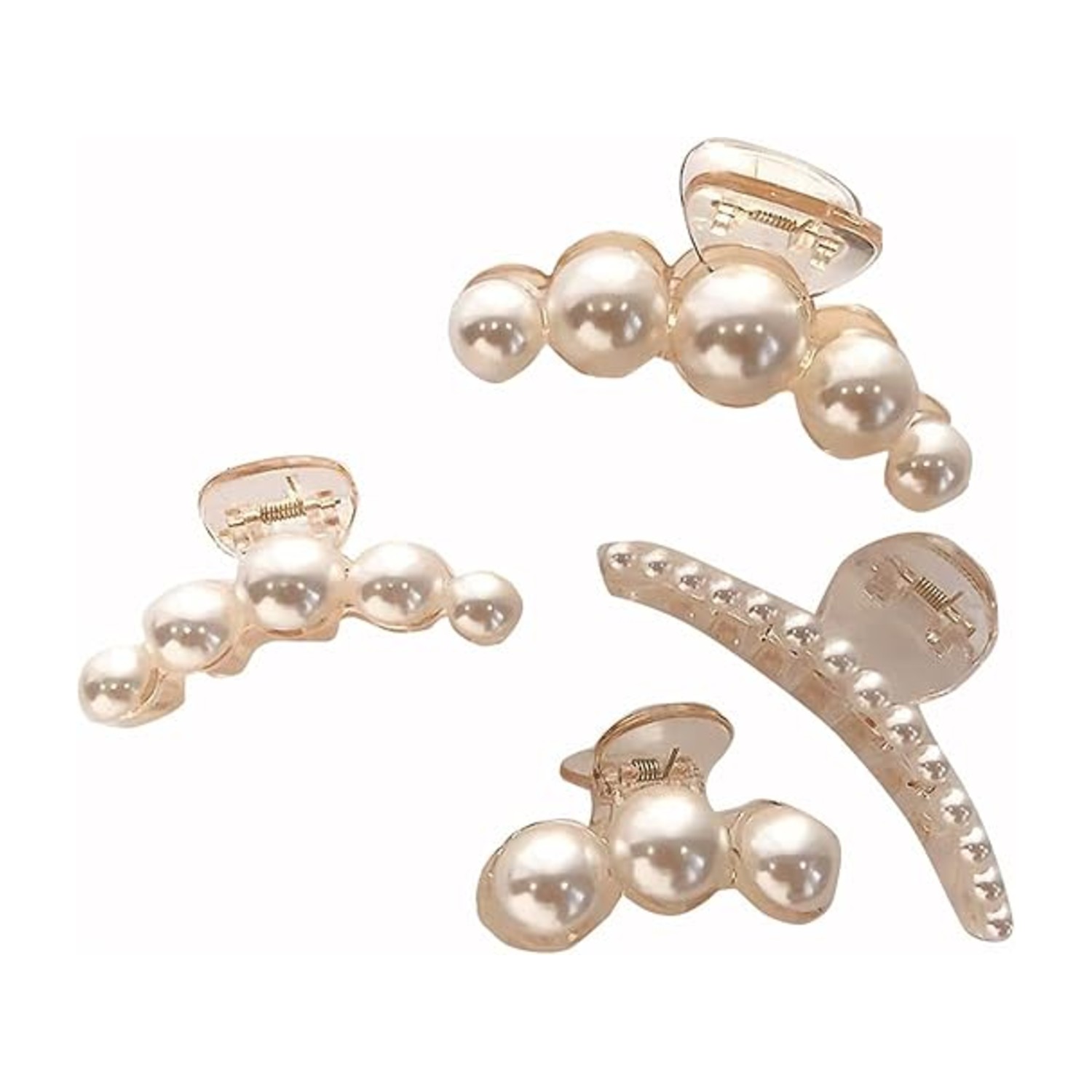 DELFINO Hair Claw Clips for Women, Champagne Pearl Hair Barrettes, Medium Small Hair Catch Claws Pins Clamps, Non Slip Hair Clip Jaw Clips Hair Styling Accessories for Girls 4Pcs