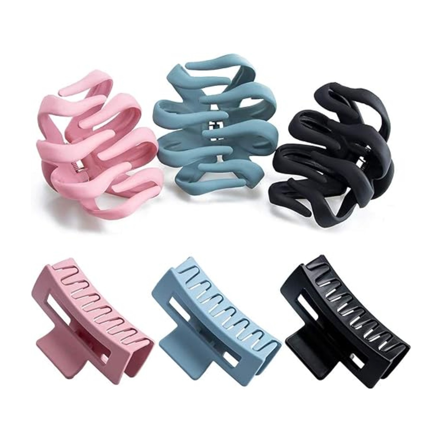 DELFINO Large Hair Claws Clips, 6 Pcs Strong Hold for Thick Hair No-Slip Strong Clamp Grip Colorful Headwear Hair Jaw Clips for Girls and Women Salon Claw, Styling Accessories for Women Girls, 3 Color