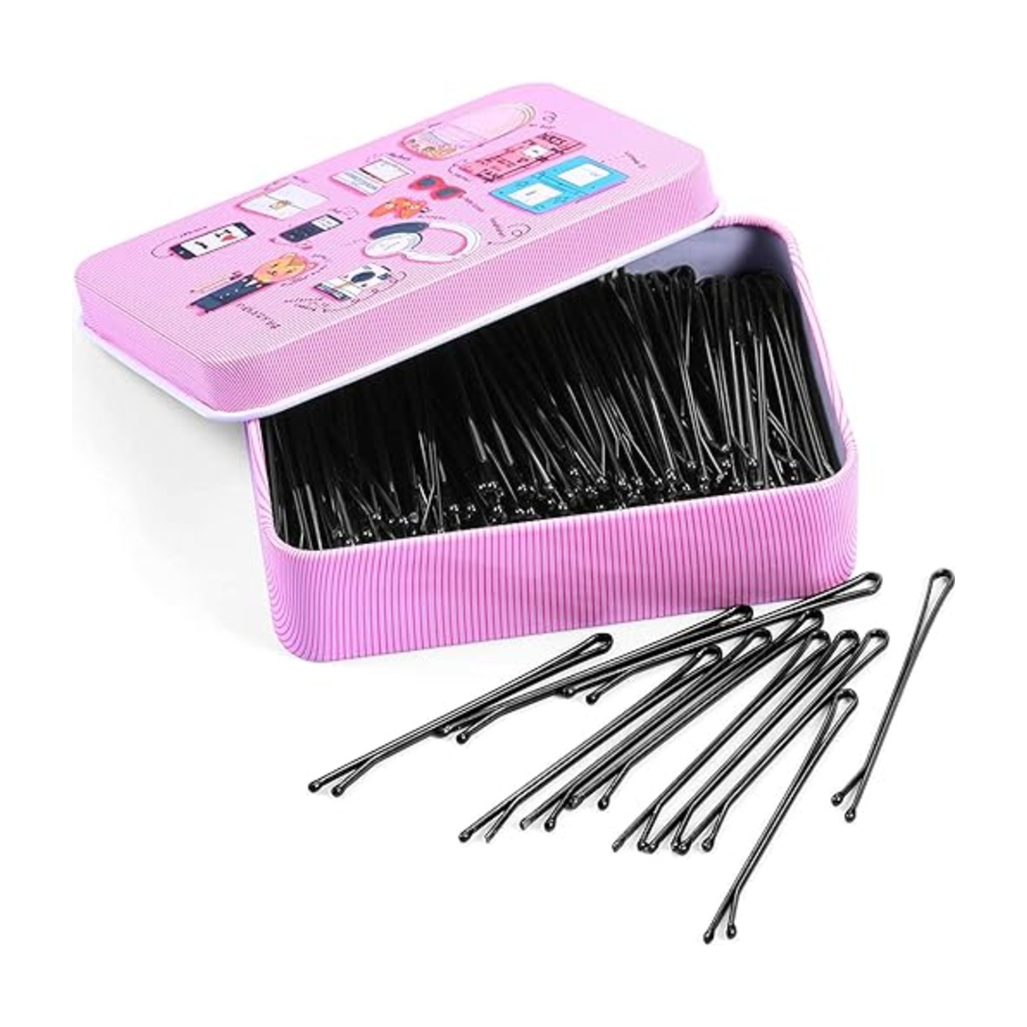 DELFINO Hair Pins, Shaped Hair Pins Hair Styling Pins Black hair grips, Straight Plate Hairpin Hair Clips for Girls Kids Women Hair Accessories (200pcs)