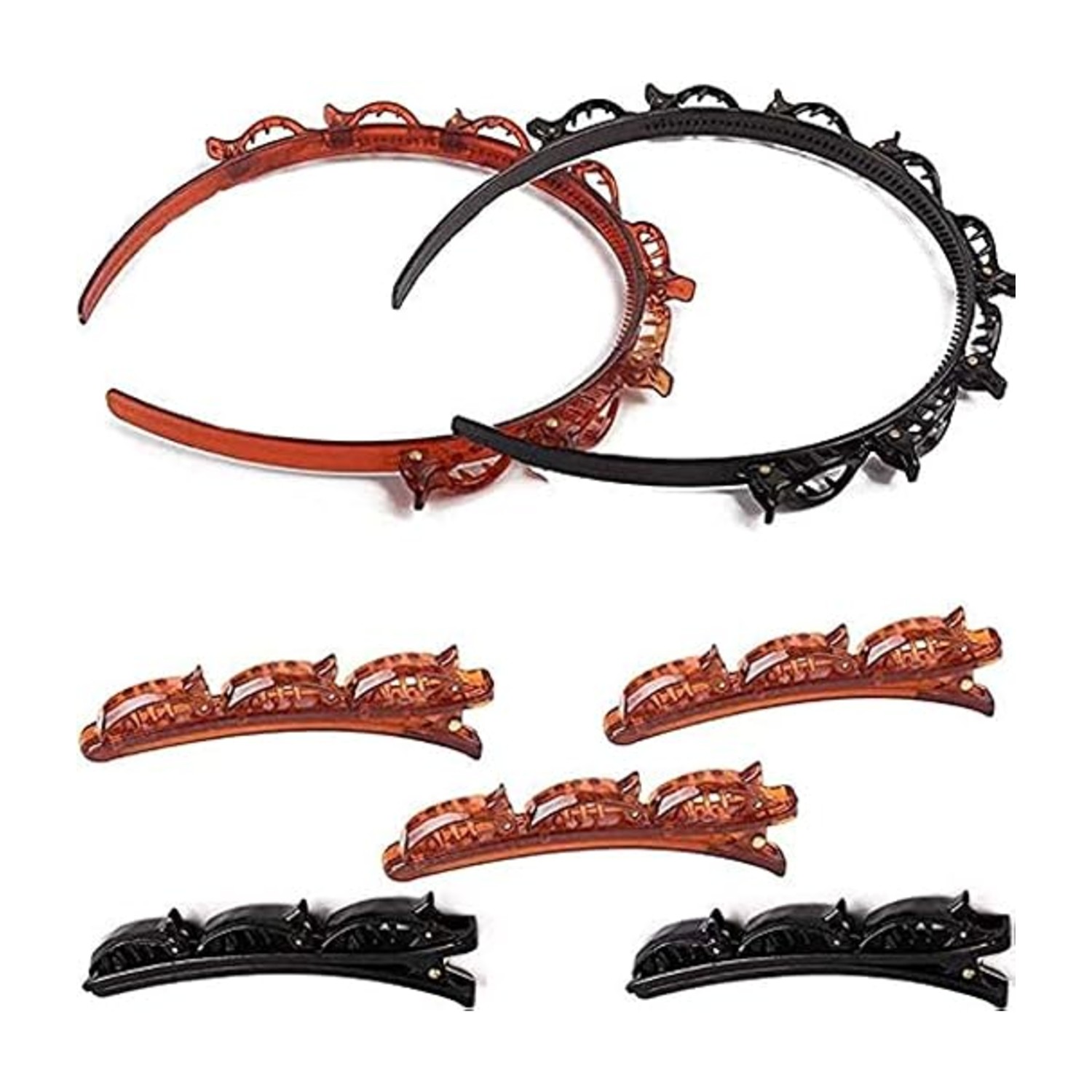 DELFINO Headband Hair Pin, 7 Pack Hairstyle Hairpin, DIY Hair Bands, Double Bangs Hairstyle Hairpin, Non-slip Double Layer Twist Plait Headband Hair Styling Tools for Women Girl