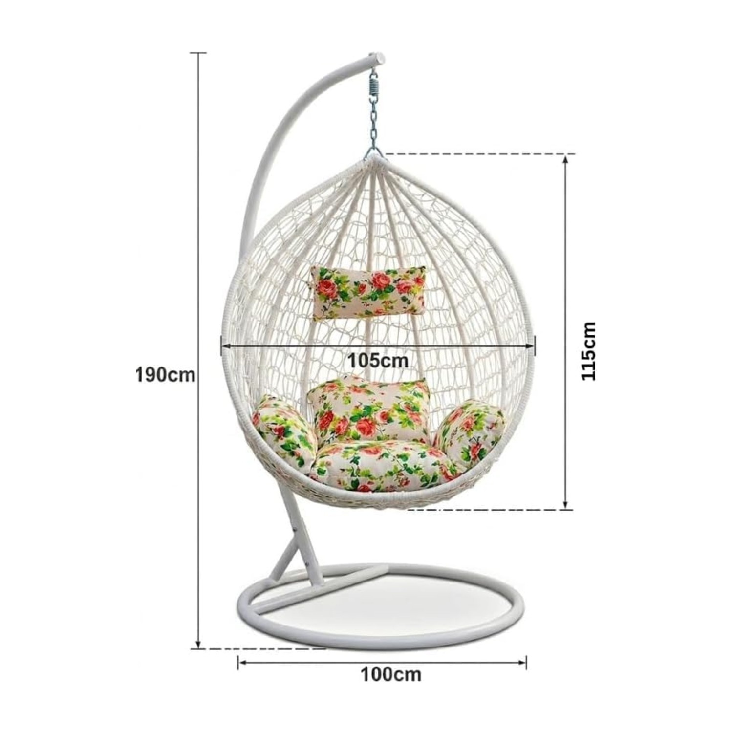 Kolyn Hanging Egg Indoor Outdoor Patio Wicker Rattan Swing Chair with UV Resistant Random Washable Cushions & Iron Frame for Garden, Living Room & Backyard