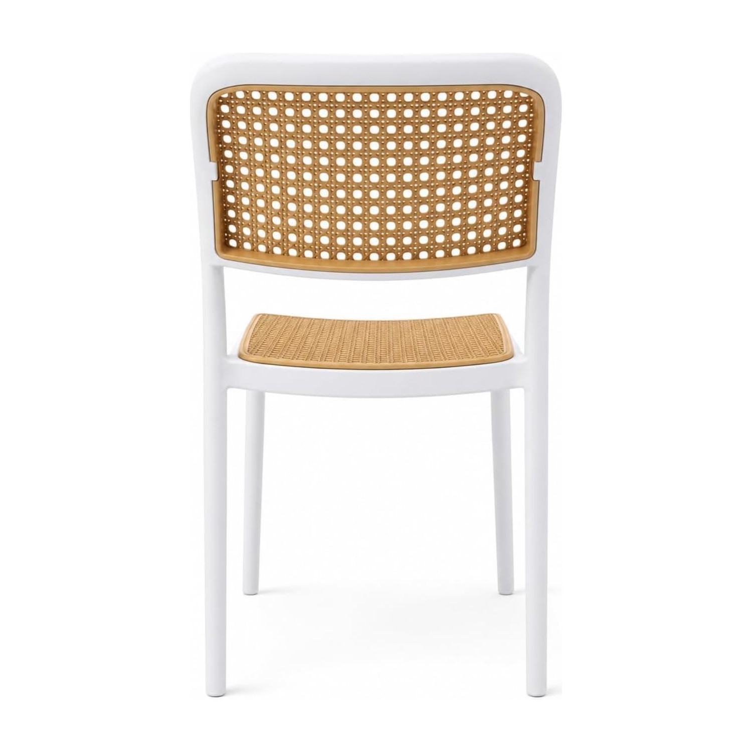 MARCOLO Rattan Armless Dining Chair, Lightweight Weather & UV Resistant Plastic Chair for Indoor & Outdoor Use - White