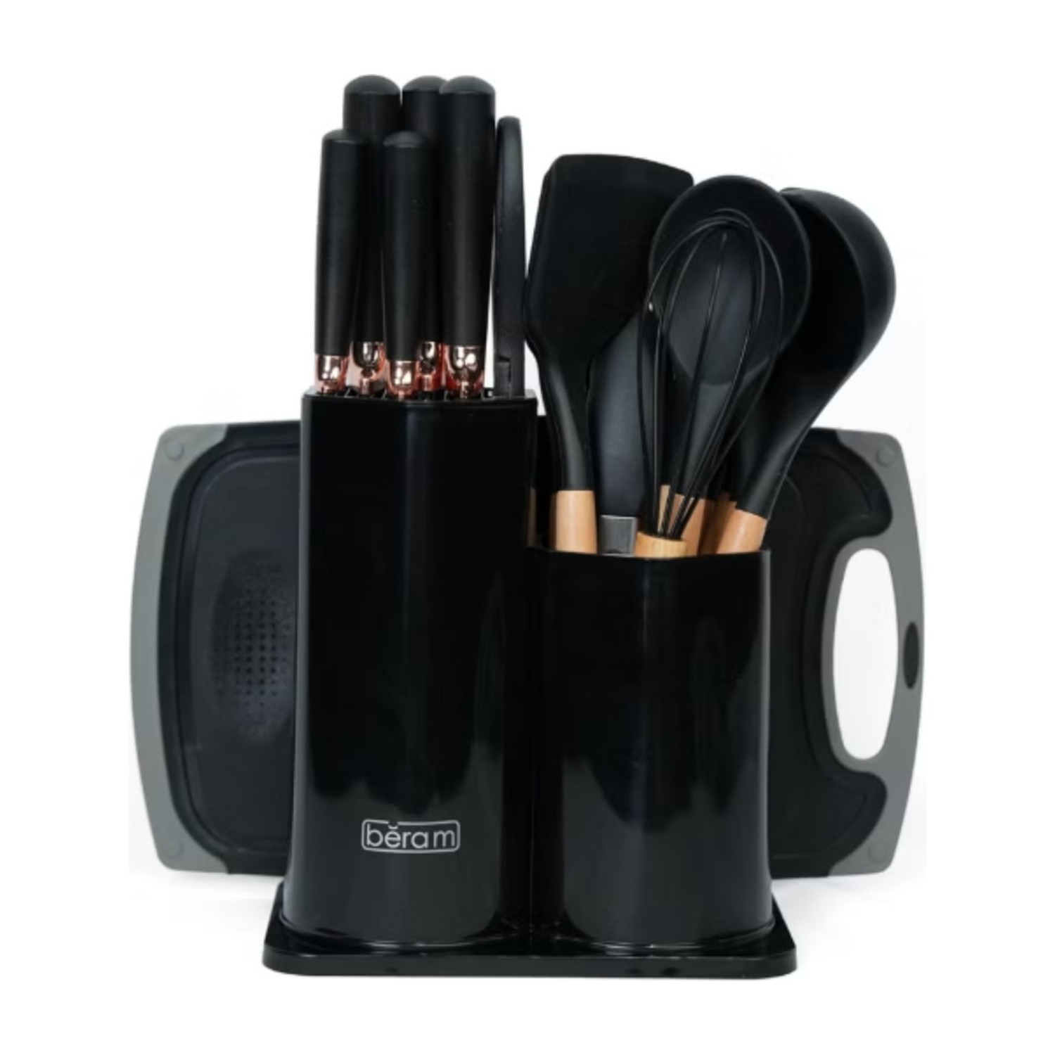 Beram 19-Piece Kitchen Knife and Silicone Cooking Utensil Set with Stand