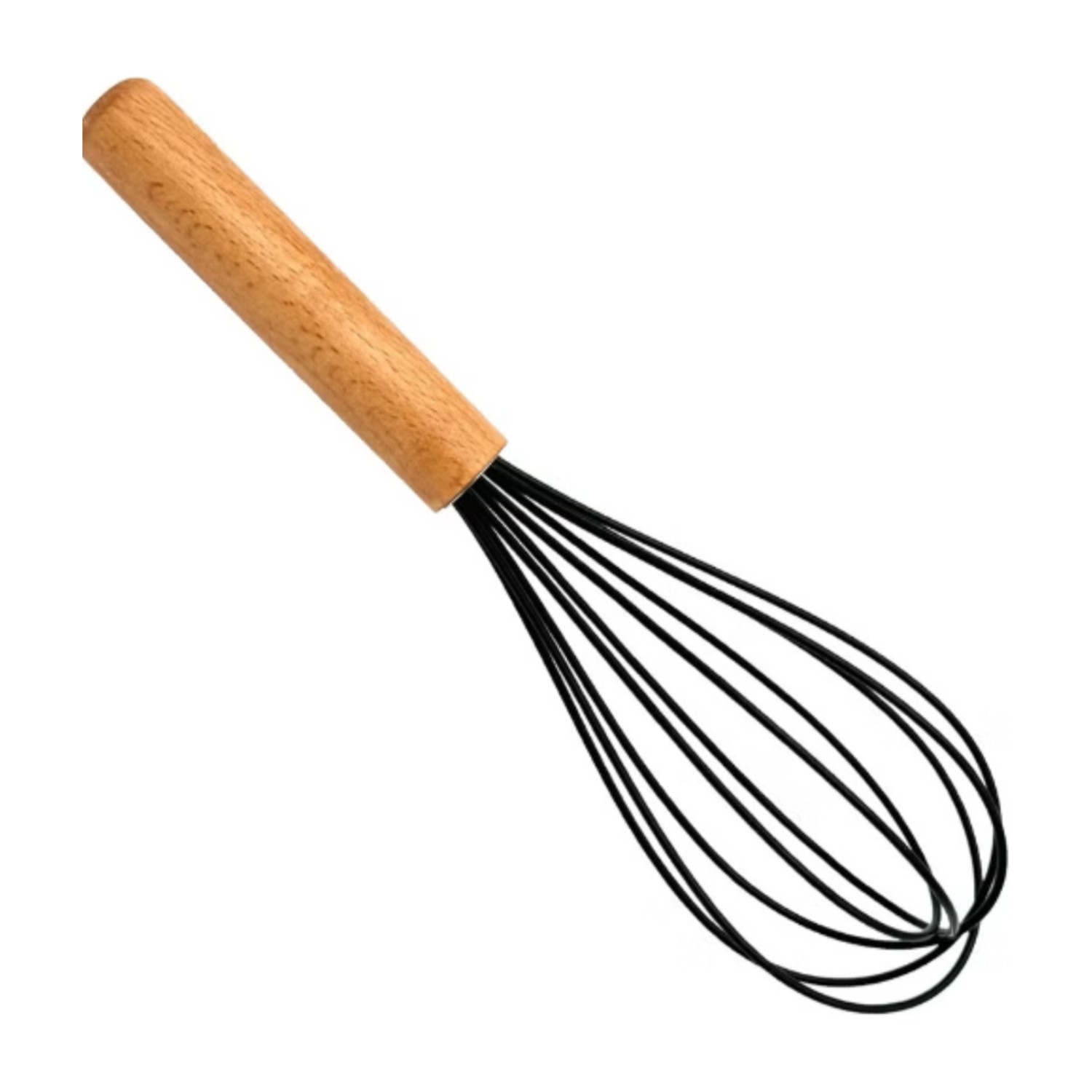 Beram Silicone Whisk with Wooden Handle, Non-Stick Kitchen Tool - Black