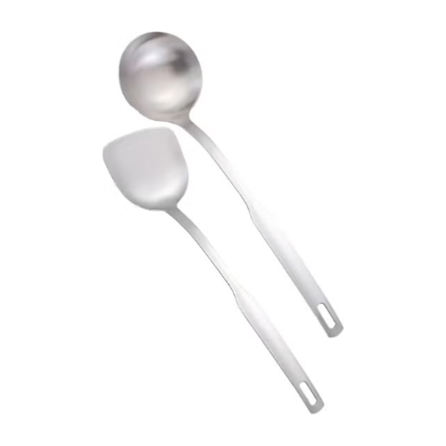 BERAM 2 Piece Flat Handle Kitchen Tool Set Premium Elegant Ergonomic Stainless Steel Ladle and Spatula with Modern Design Sleek Comfortable Easy to Clean Cooking Essentials