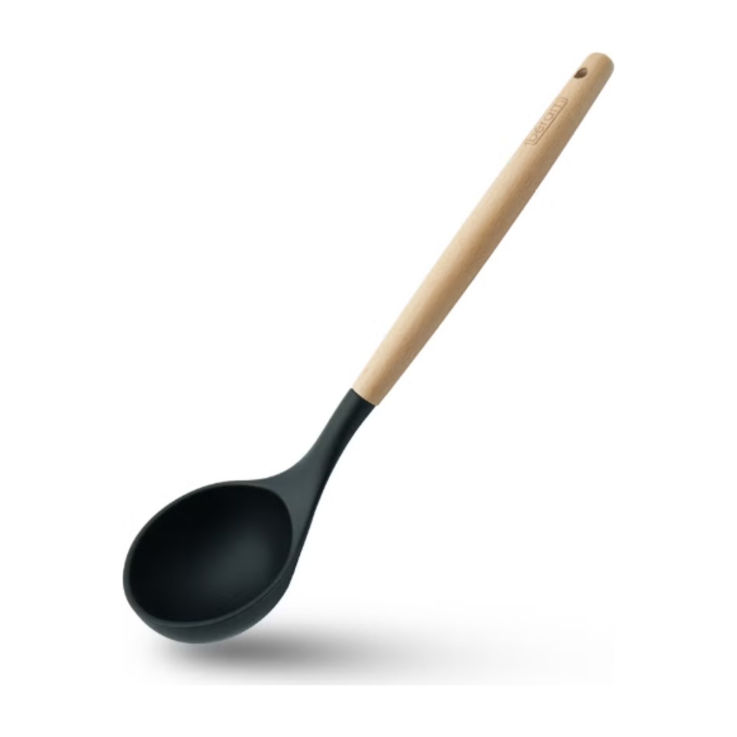 Beram Silicone Soup Ladle Cooking Utensil Set with Wooden Handles Heat Resistant BPA Free Non-Stick Kitchen Tools for Cooking Baking Mixing Stirring Serving Frying Grilling – Black (Single Soup Ladle)