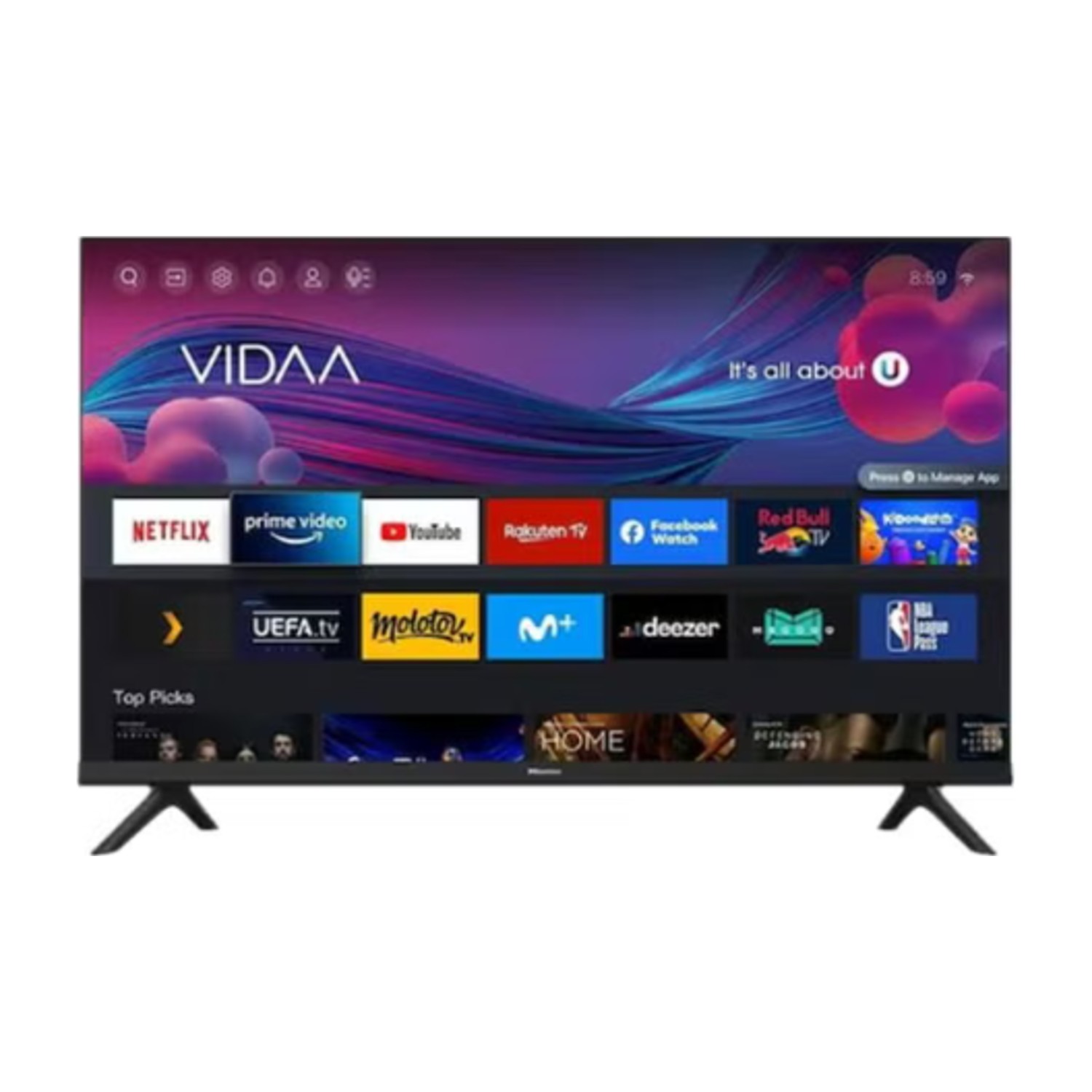 تلفزيون ذكي عالي الدقة 32 بوصة، مع محسن ألوان طبيعي، DTS Virtual X، VIDAA U5 OS، Youtube، Netflix، Freeview Play & WiFi (2021 جديد) 32A4G أسود