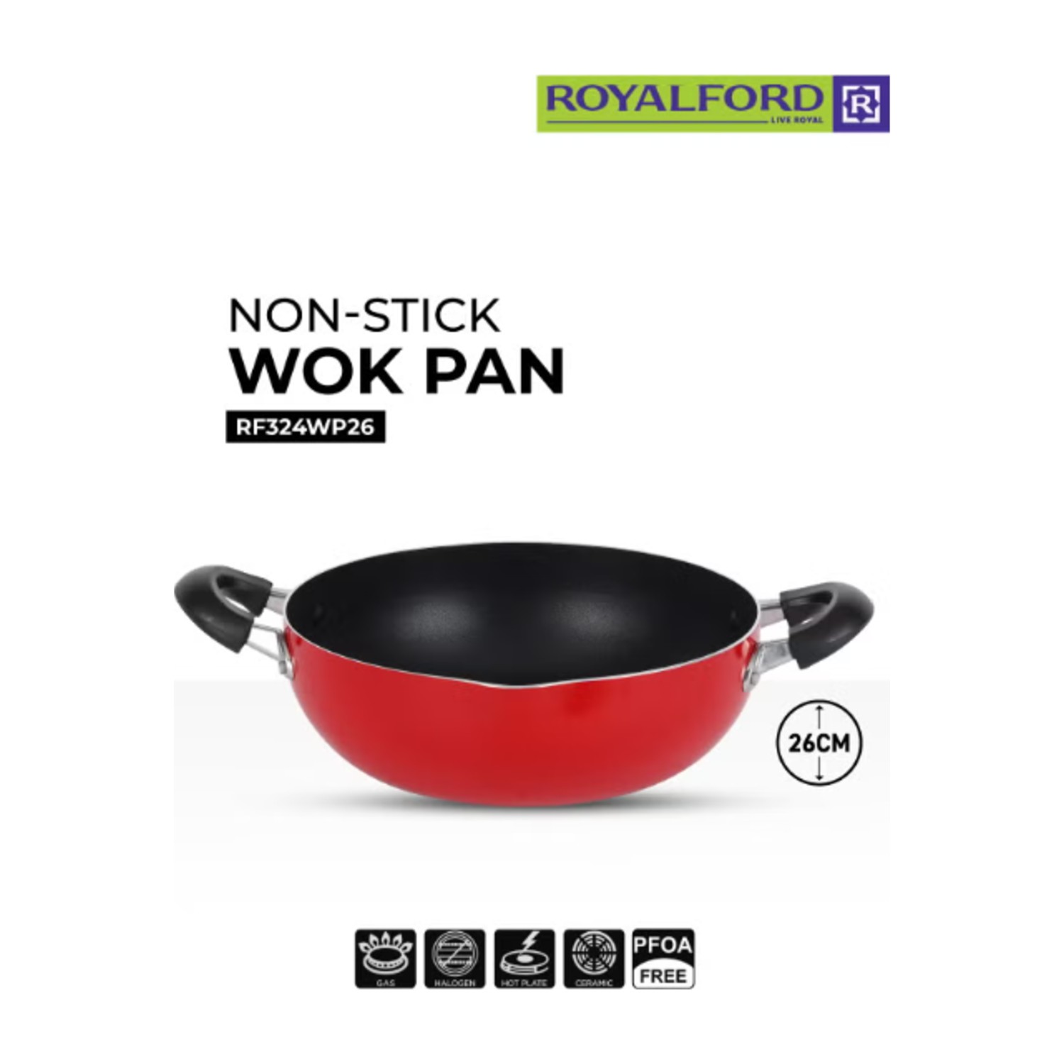 مقلاة "كاداي" (Kadai) العميقة (Wok) مقاس 26 سم – مقلاة غير لاصقة مطلية بالجرانيت، آمنة للاستخدام على مواقد الحث (Induction) ومزودة بمقابض مقاومة للحرارة؛ أواني طهي متينة للقلي والتشويح والطبخ – اللون الأحمر، مقاس 26 سم.