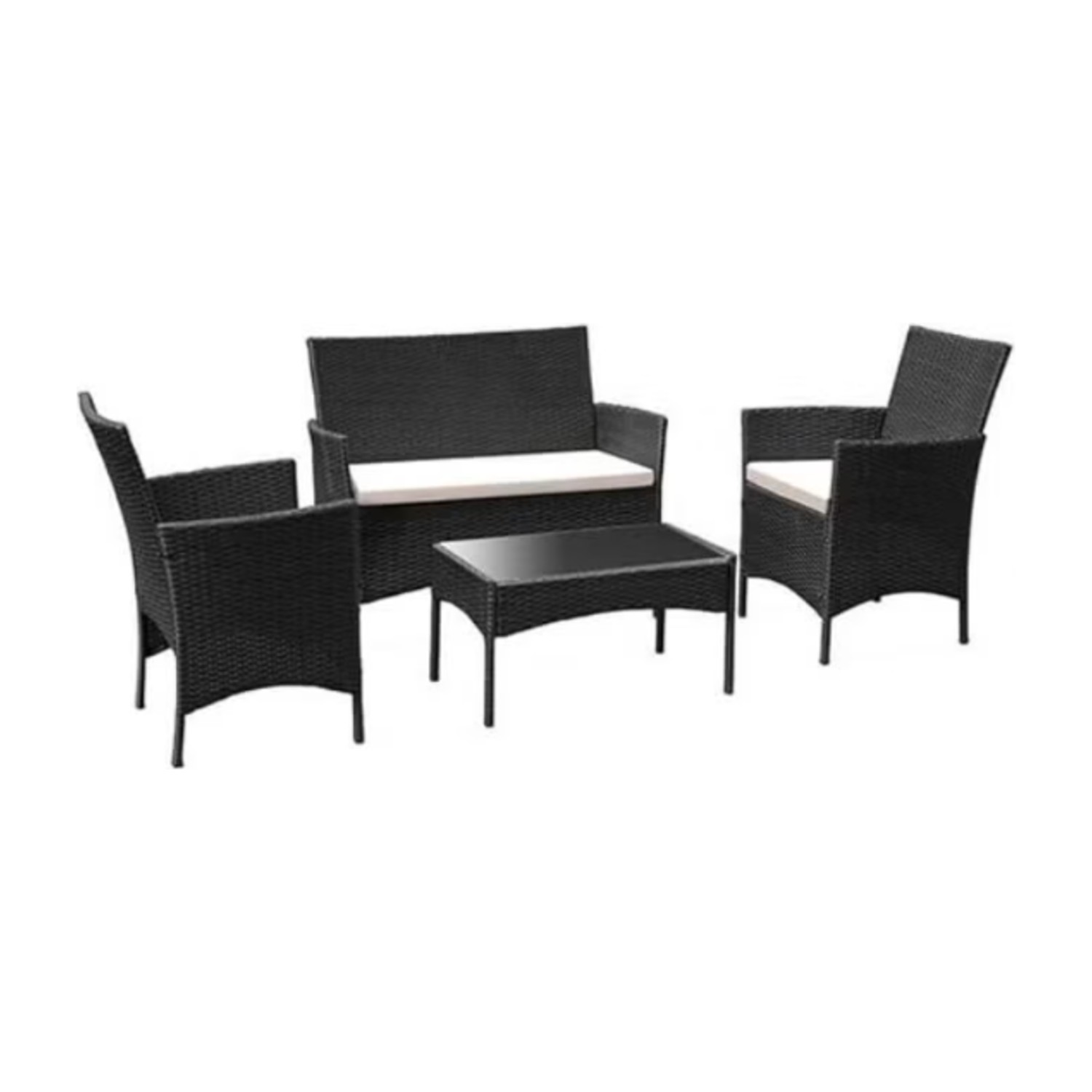 Harmony Home 4-Piece Rattan Garden Lounge Set with Cushions, 100x49x80 cm, Outdoor Patio & Balcony Seating, Weather-Resistant Poly Rattan with Steel Frame - Brown