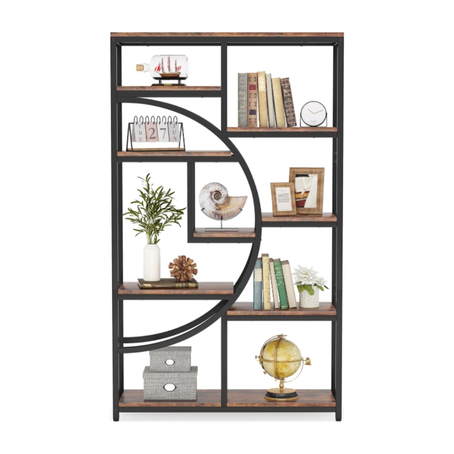 Tribesigns Bookshelf, Industrial 5 Tier Etagere Bookcase, Freestanding Tall Bookshelves Display Shelf Storage Organizer with 9-Open Storage Shelf for Living Room, Bedroom