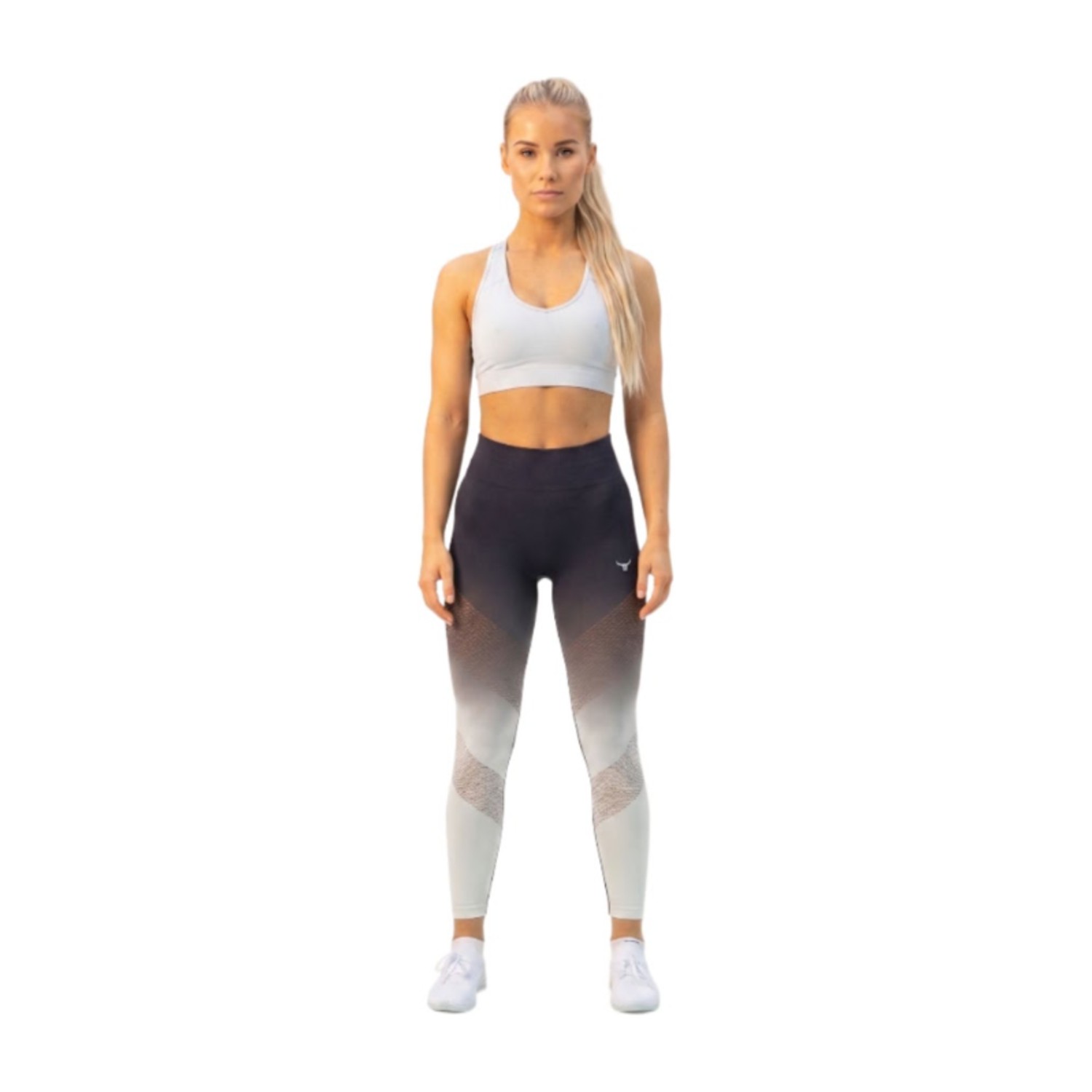 OmbreFlex Hollow Out Gradient Leggings - Black & White - L