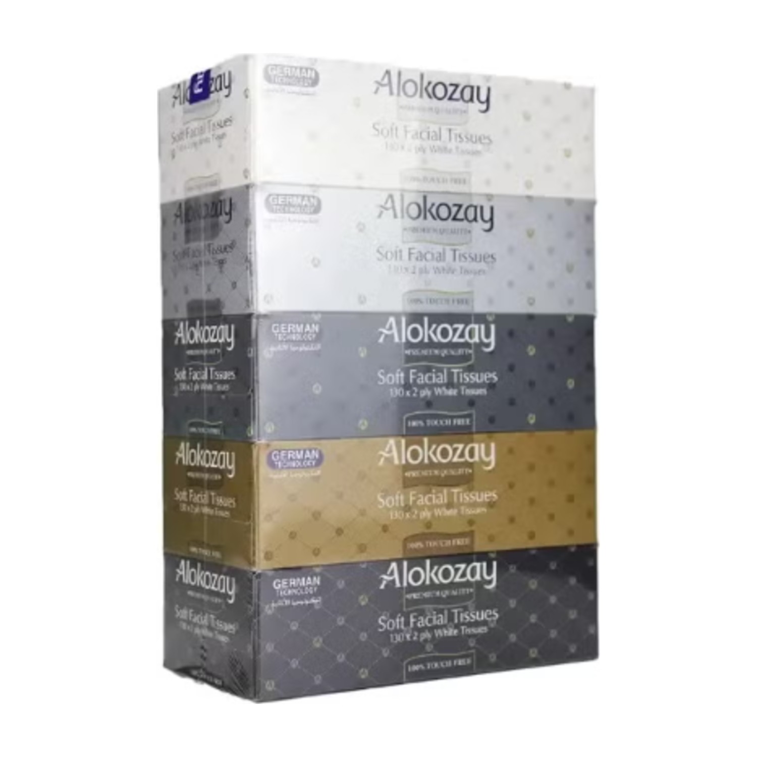 مناديل الوجه الناعمة Alokozay 130X2 مناديل بيضاء رقيقة - 5 قطع
