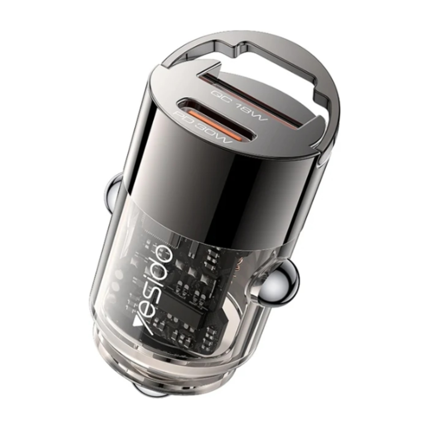 Yesido Y68 PD30W Type - C + QC18W USB شاحن سيارة صغير من سبائك الزنك (رمادي معدني)
