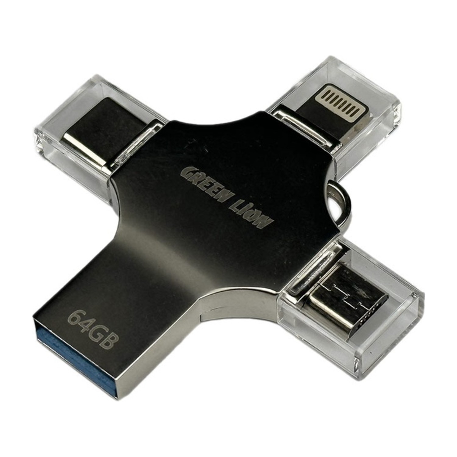 محرك أقراص فلاش USB 4 في 1 أخضر ليون 64 جيجابايت - فضي