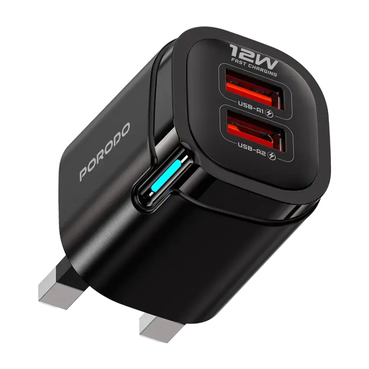 محول حائط Porodo Tekto Dual USB - A - أسود