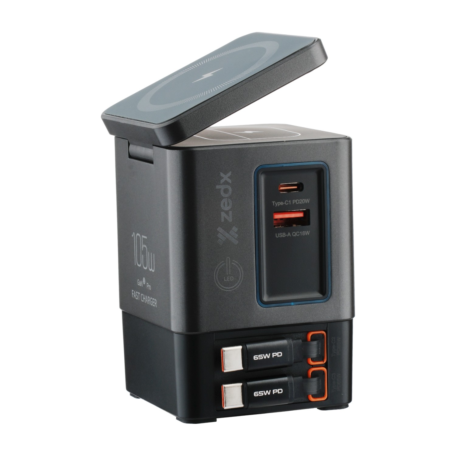 محطة شحن Zedx Power Dock X بقدرة 105 واط 6 في 1