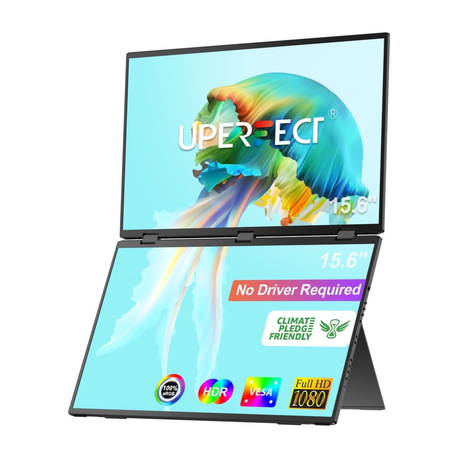 UPERFECT Portable Monitor 15.6 Inch 60 Hz Portable Monitor 1920 × 1080 FHD IPS USB C & Mini HDMI Portwith Integrated Mount Second Screen for Laptop/Phone/Game Console